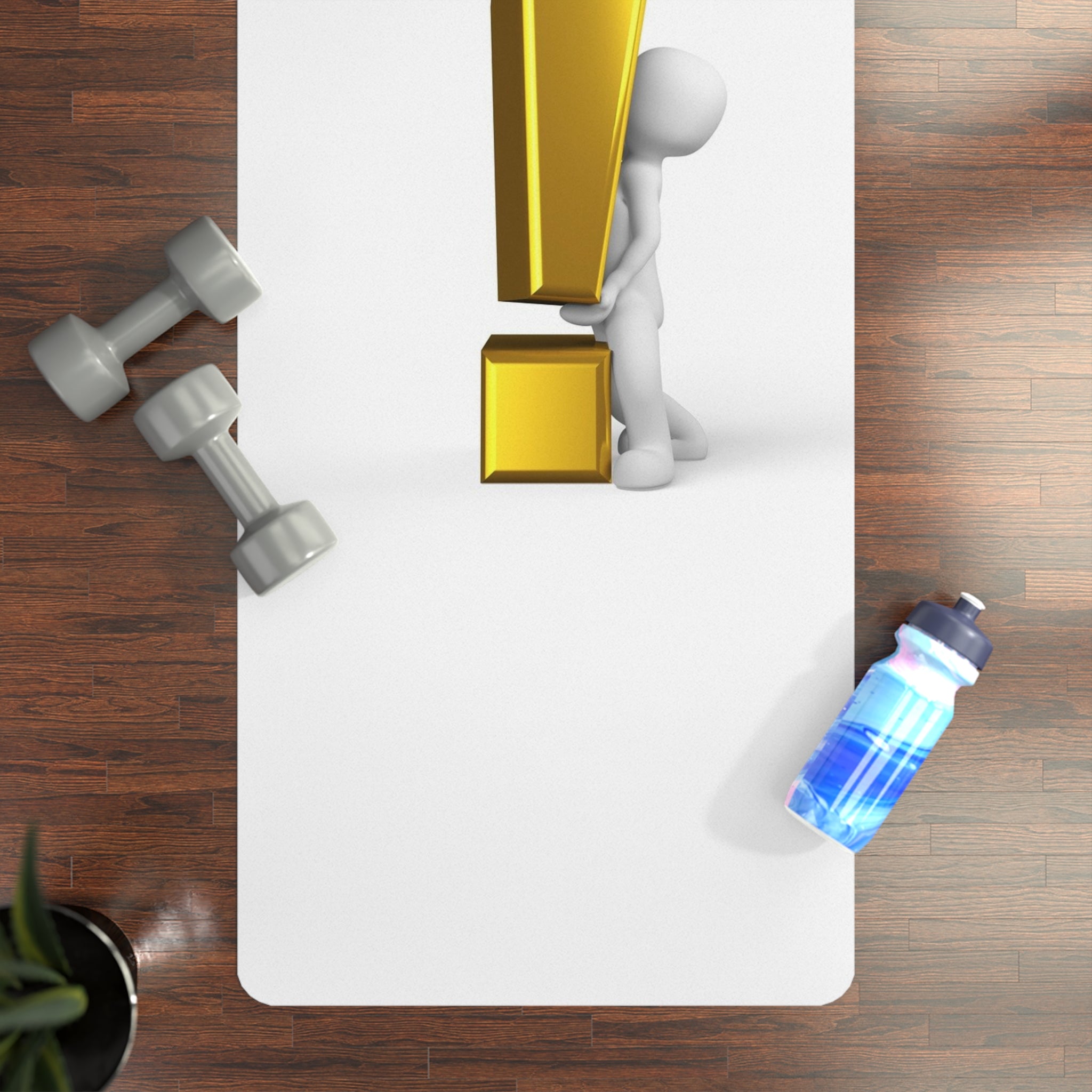 3D Gold Exclamation Mark Figure Rubber Yoga Mat | Minimalist Motivational Design