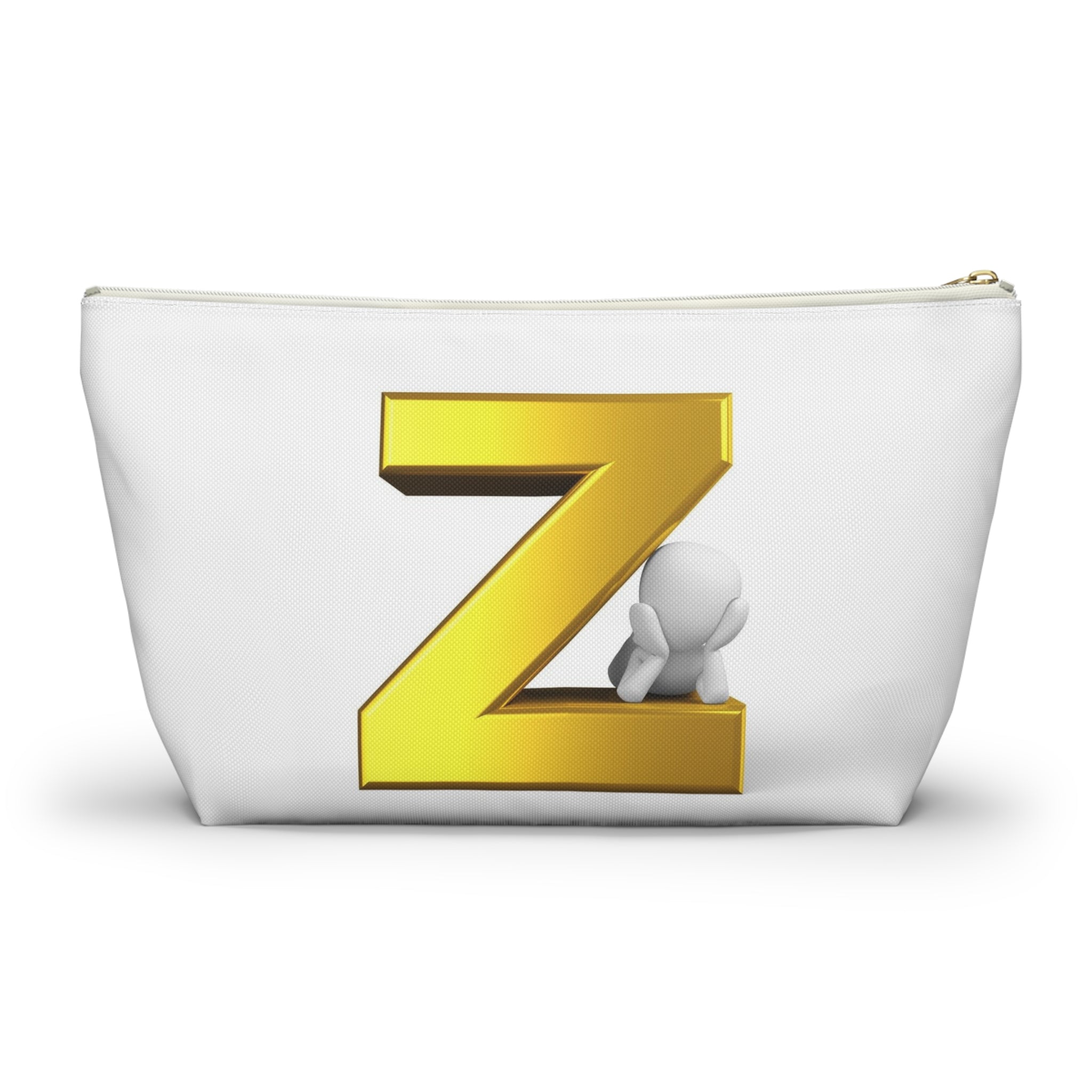 Gold Letter Z with 3D Character Accessory Pouch | Z Initial Makeup Bag