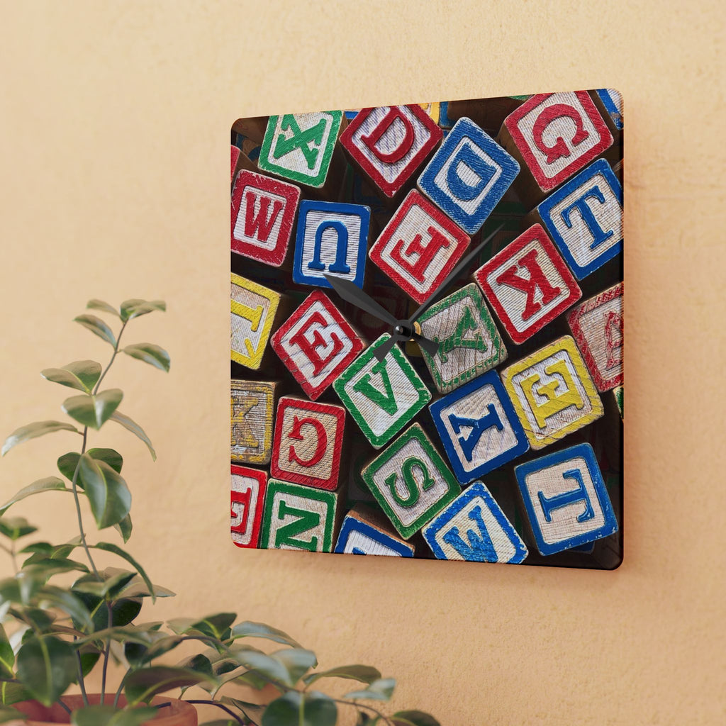 Alphabet Blocks Acrylic Wall Clock | Vintage Toy Letter Design