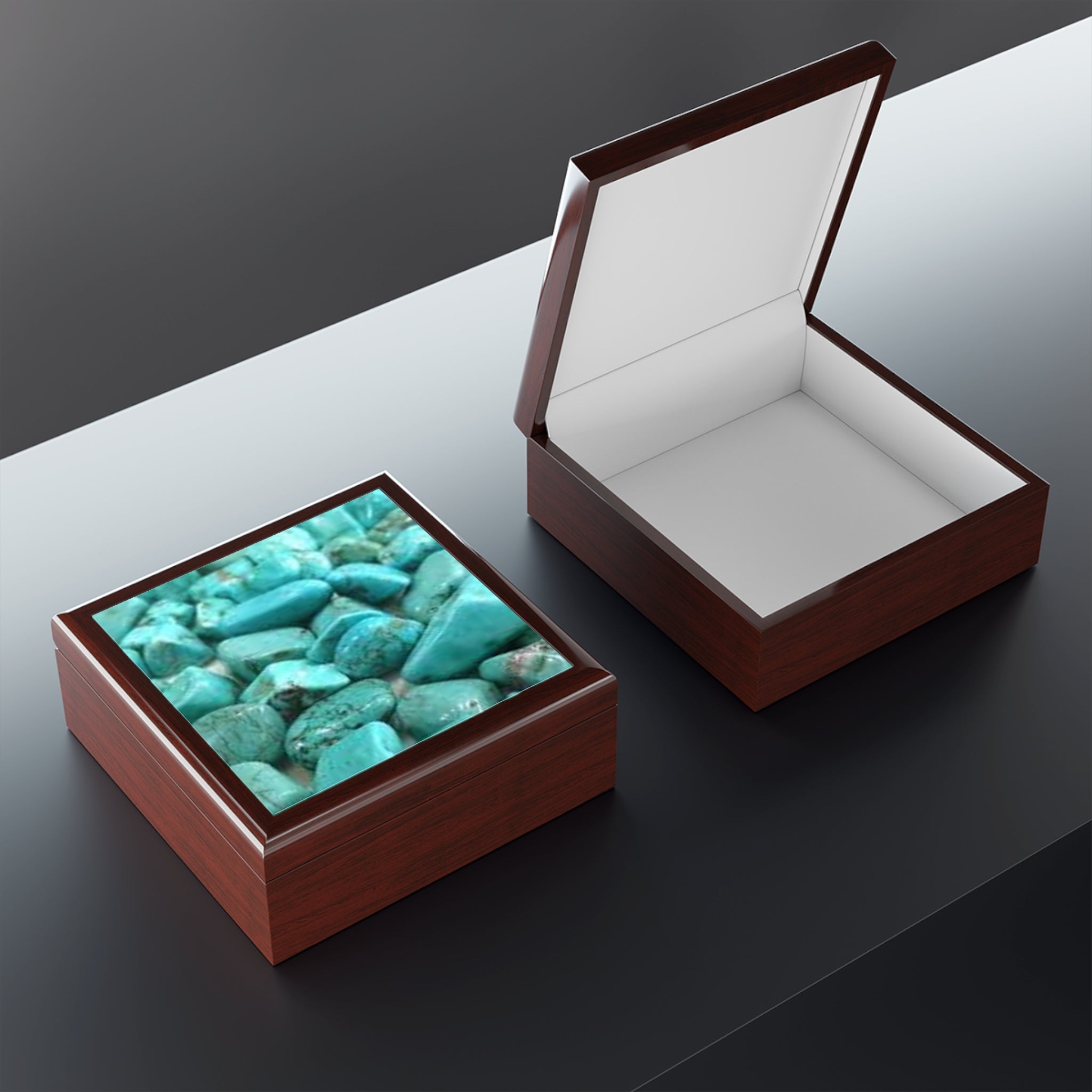 Turquoise Stone Pattern Jewelry Box | Blue Gemstone Trinket Box