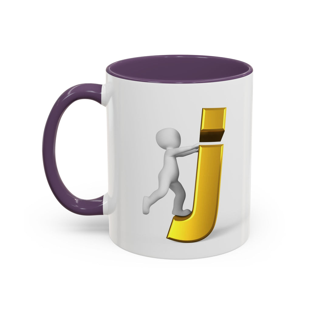 Tasse avec figurine 3D bâton poussant la lettre J dorée | Tasse à café