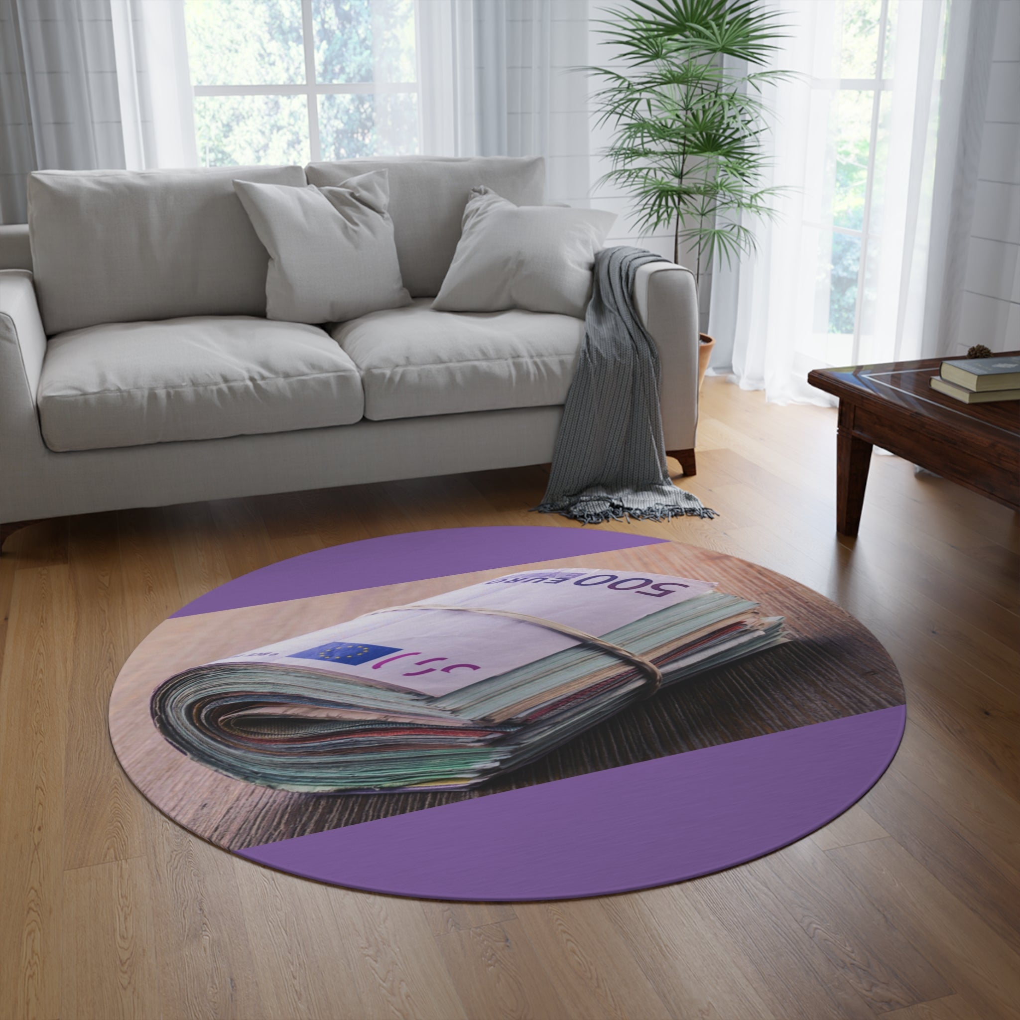 Stack of Euro Banknotes Round Rug | Money Photography Accent Mat