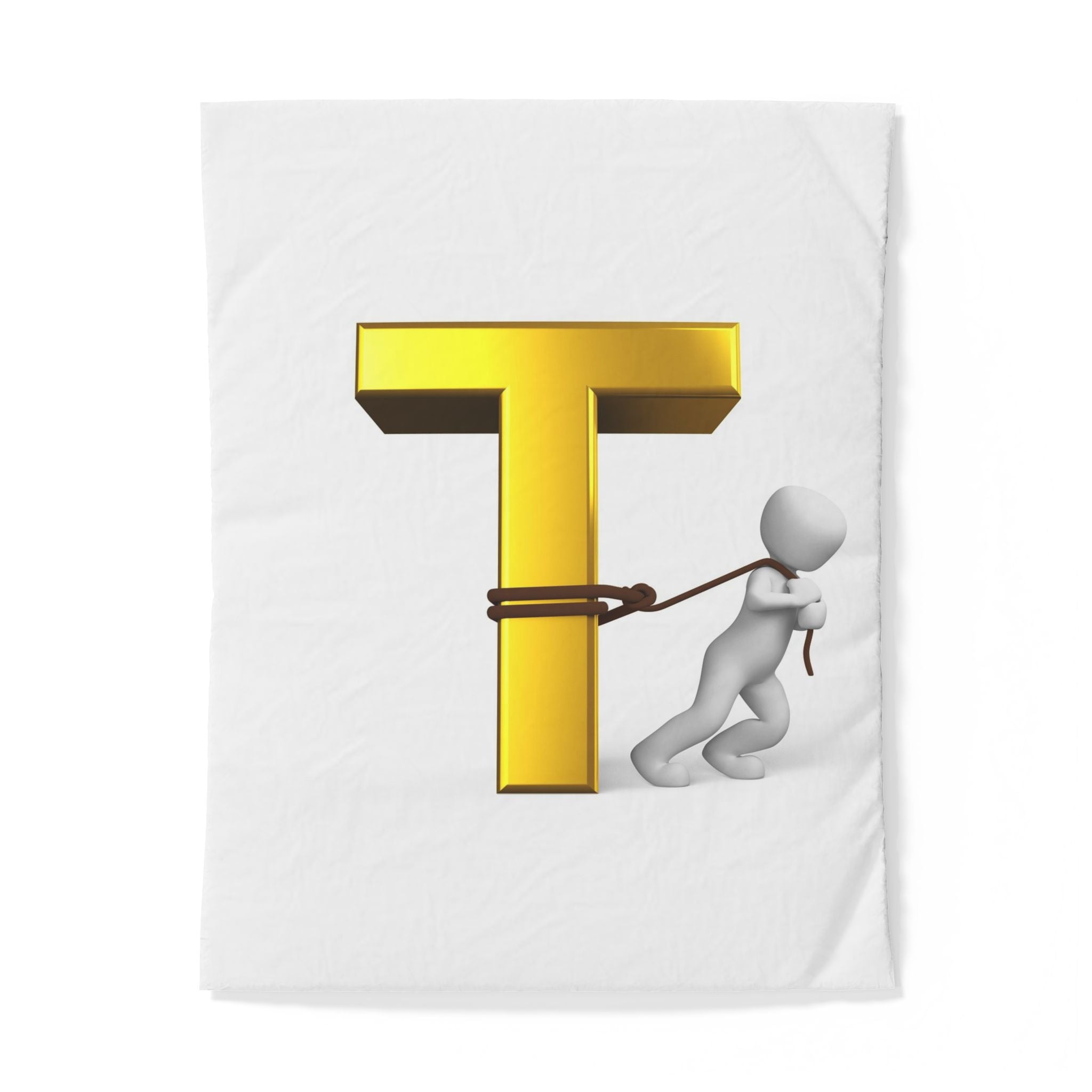 Gold Letter T with Figurine Duvet Cover | Alphabet Initial T Bedding
