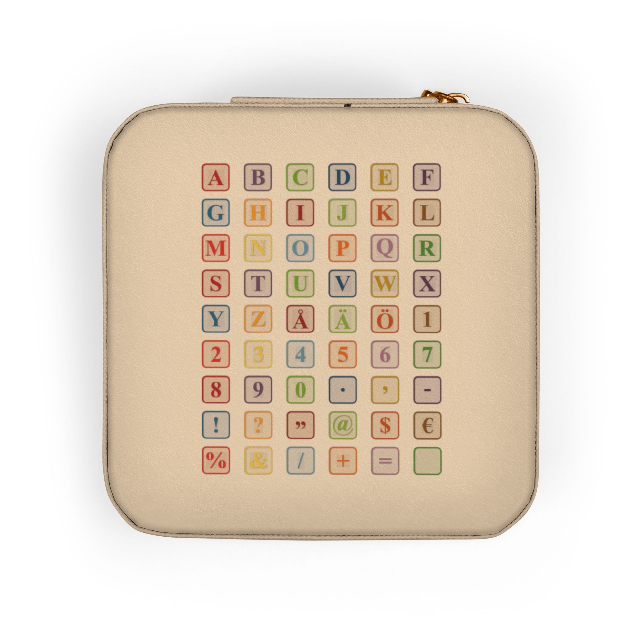Pastel Alphabet Square Jewelry Travel Case | Compact Organizer