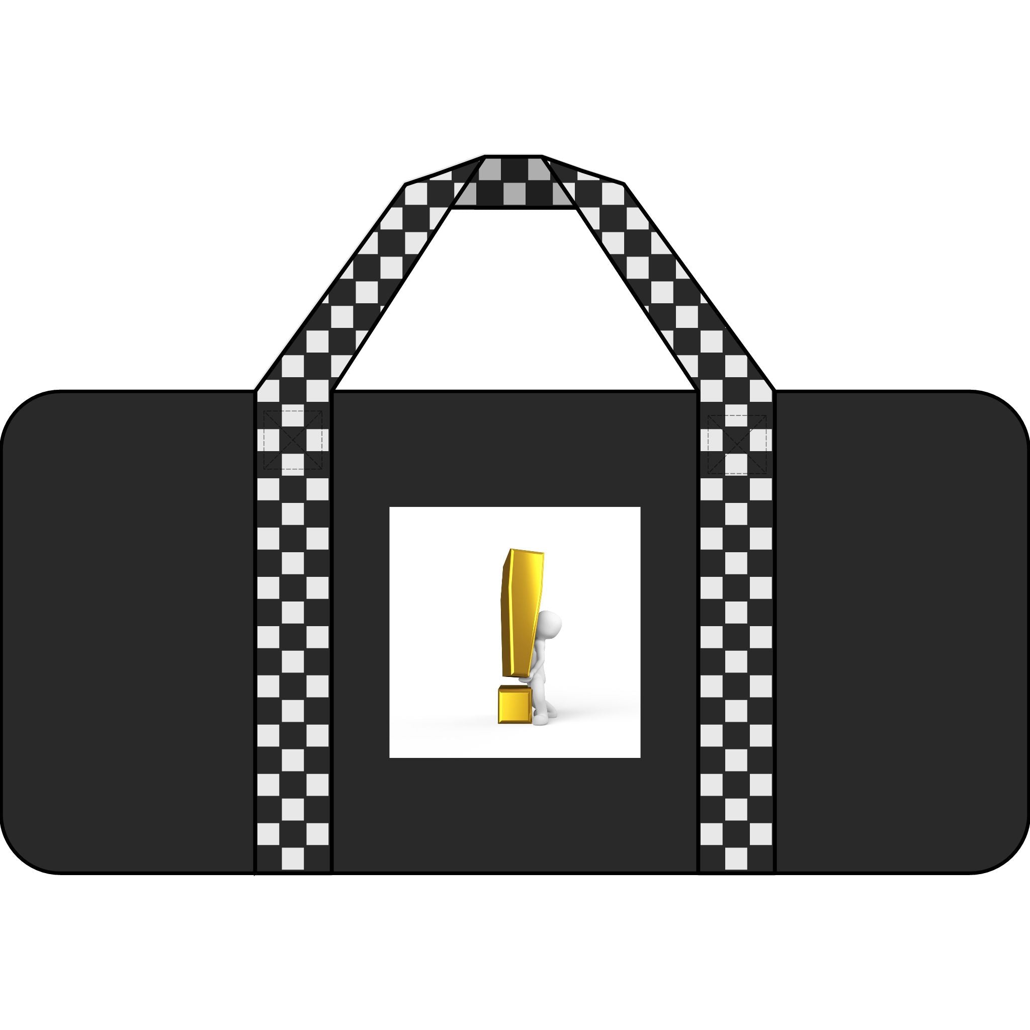3D Gold Exclamation Mark Artwork Duffel Bag | Checker or Camo Strap Options