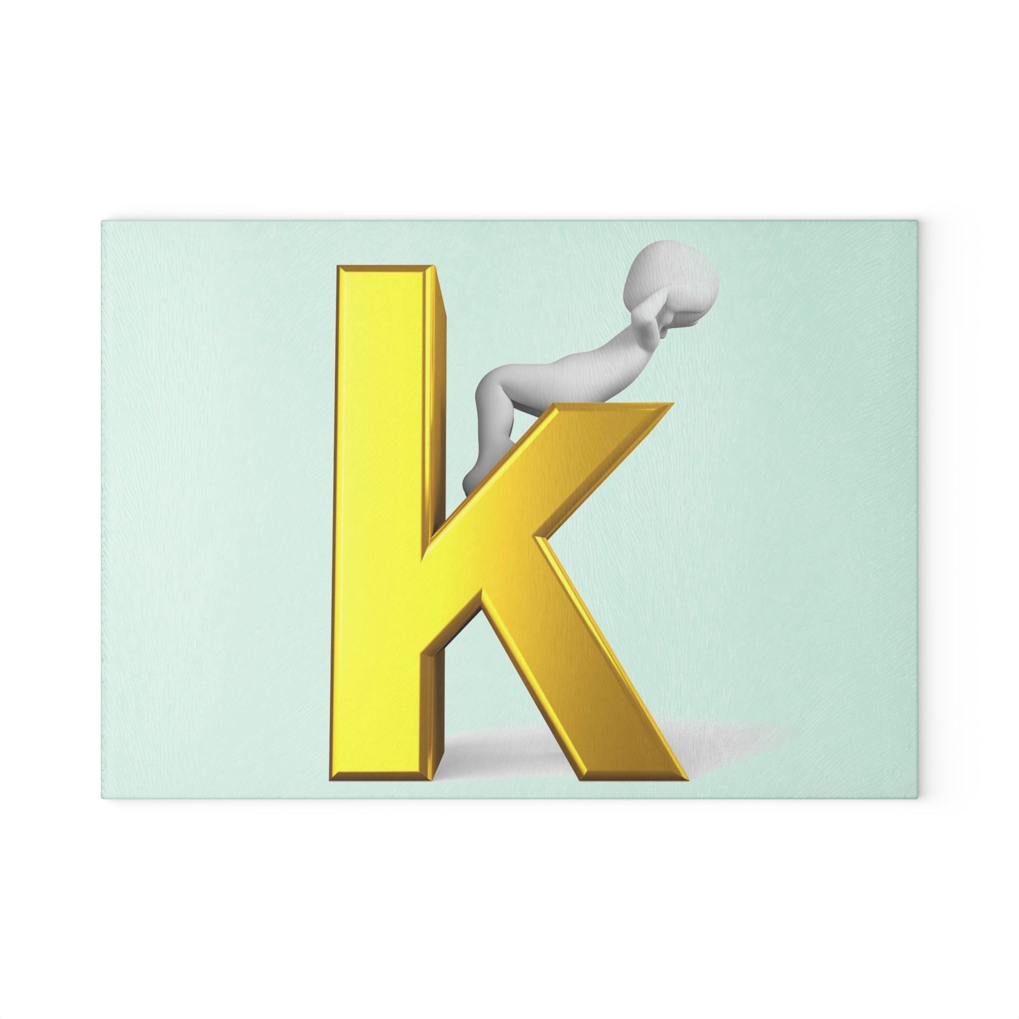 Letter K with Playful Figure Glass Cutting Board | Initial Monogram Kitchen Décor