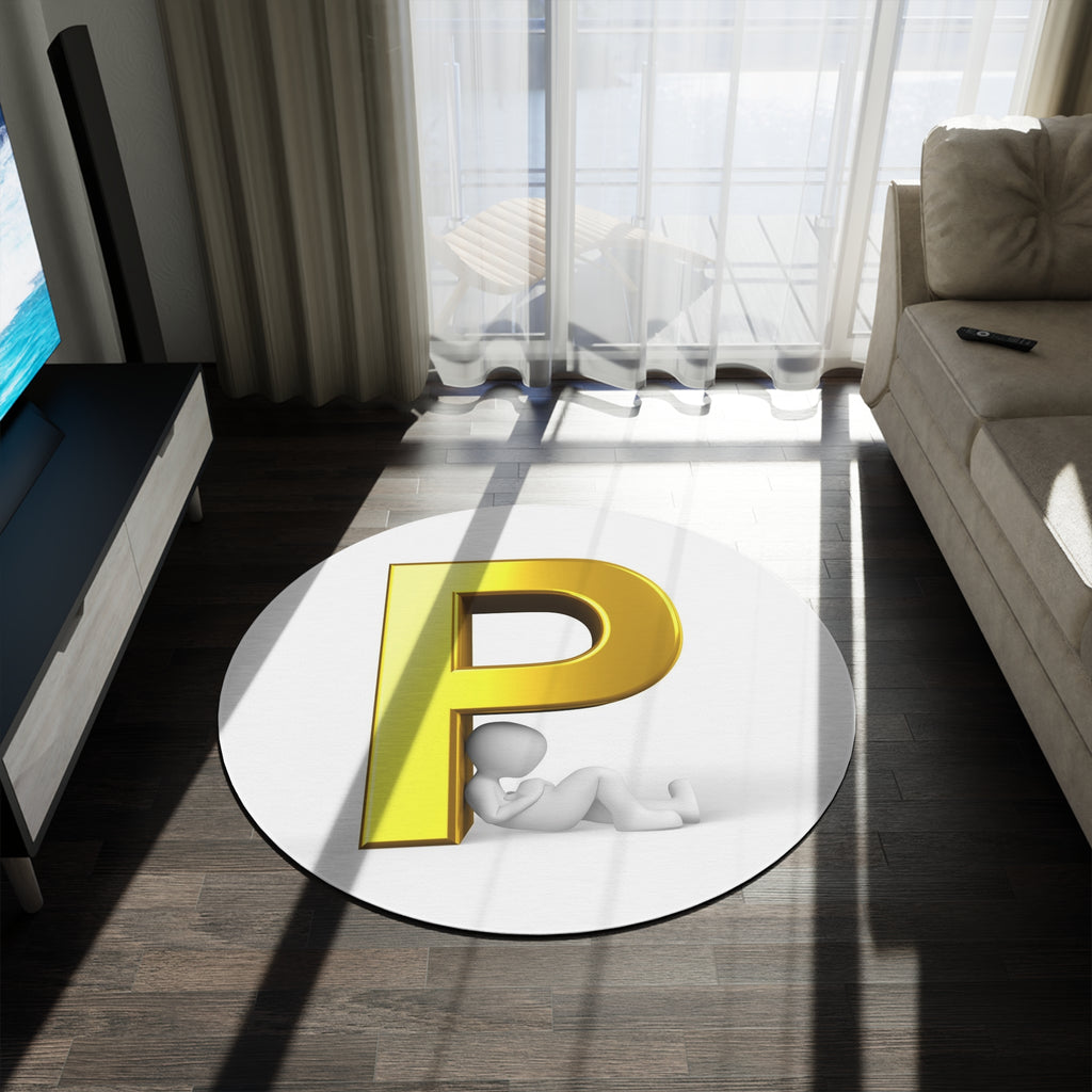 Gold Letter P monogram Round Rug | Initial P decorative floor mat