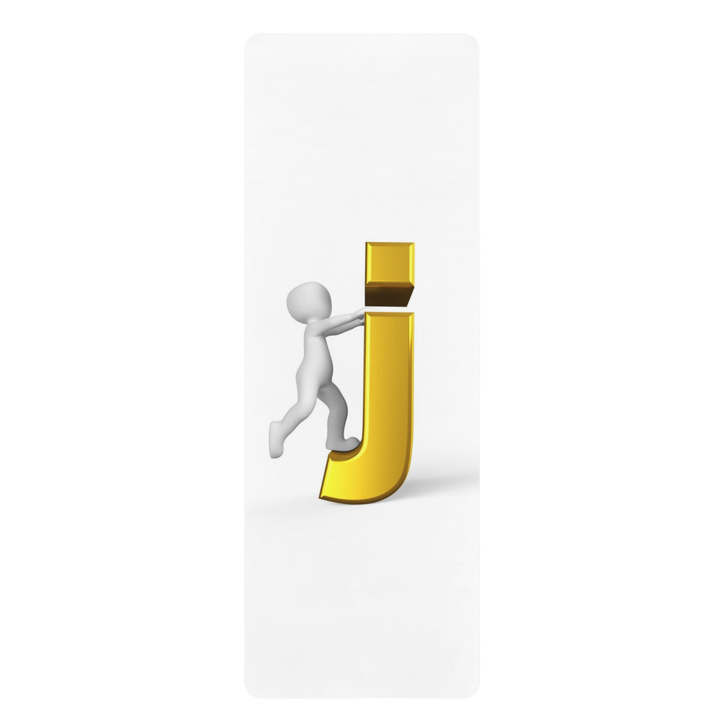 3D Stick Figure Pushing Gold Letter J Rubber Yoga Mat | Monogram Initial Exercise Mat