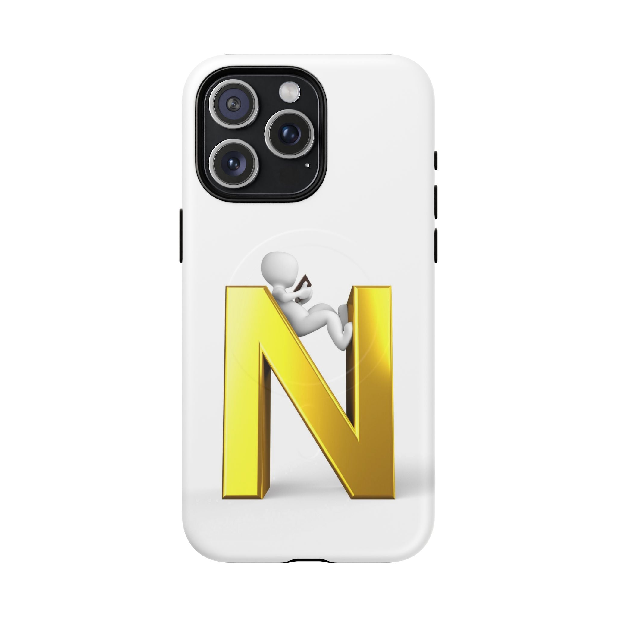 Coque de téléphone en or, lettre N, figure 3D | Coque magnétique robuste