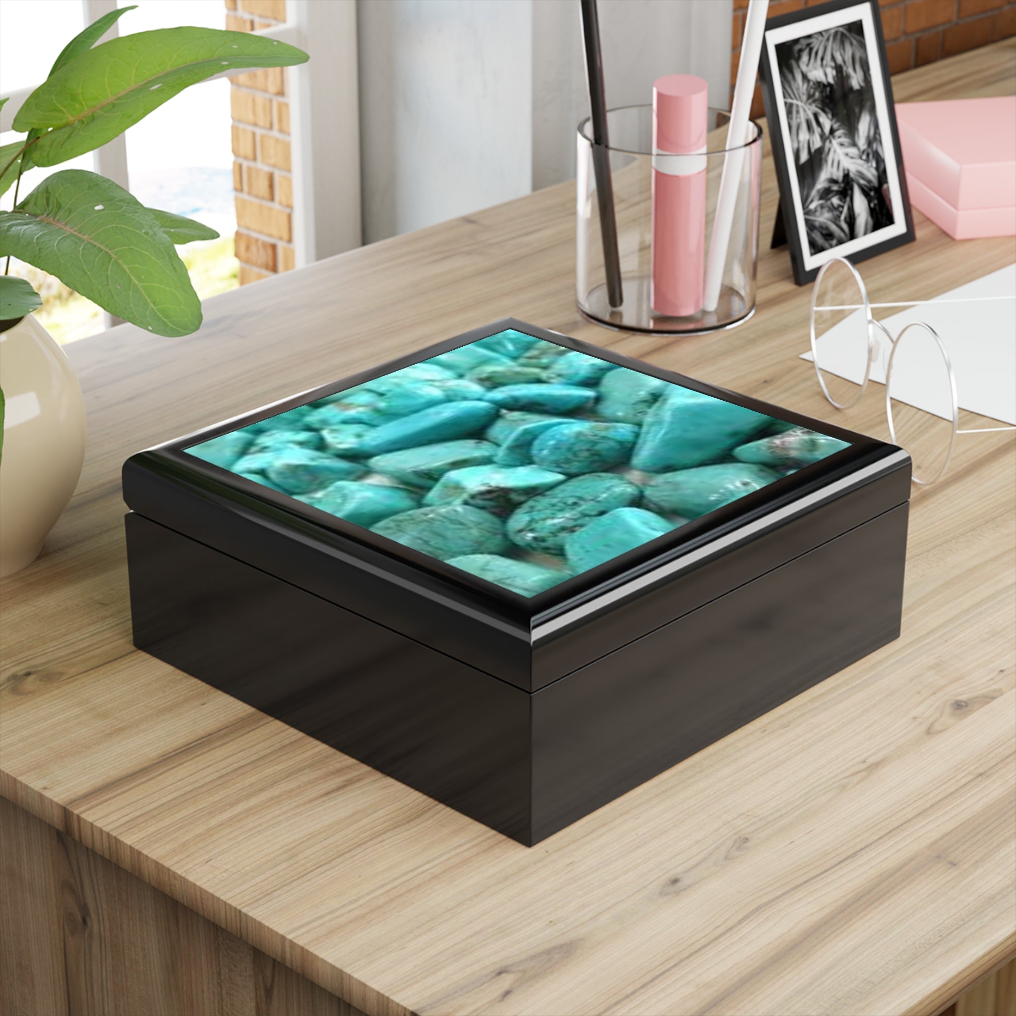Turquoise Stone Pattern Jewelry Box | Blue Gemstone Trinket Box