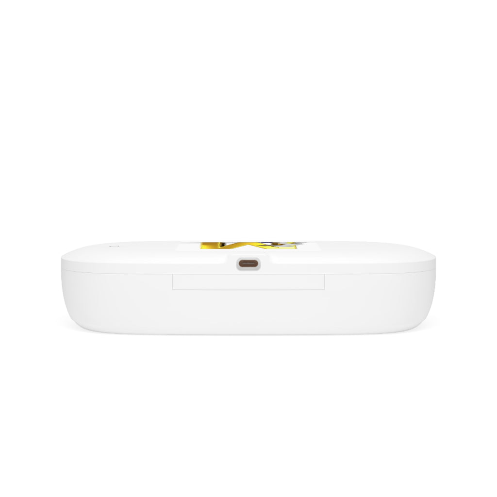 Gold Letter M with Worker Illustration UV Phone Sanitizer and Wireless Charging Pad