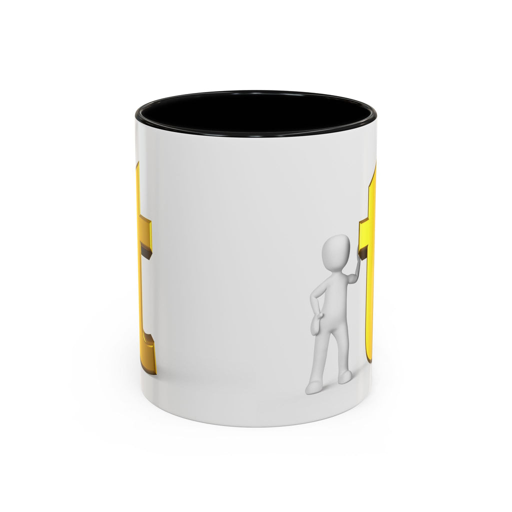 3D Stick Figure with Gold Letter T Mug | Accent Coffee Mug