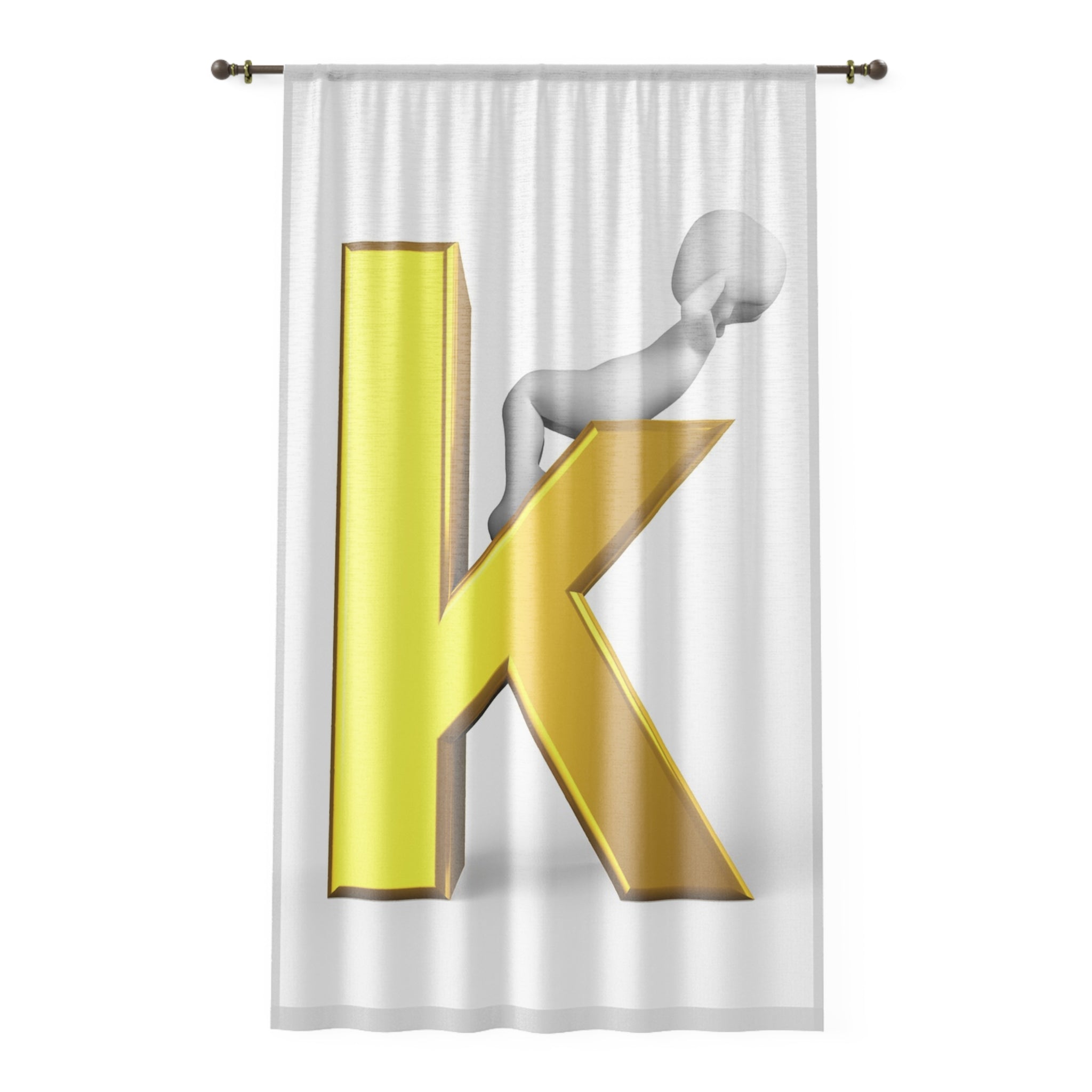 Gold Letter K Typography Window Curtain | Monogram Initial Decor