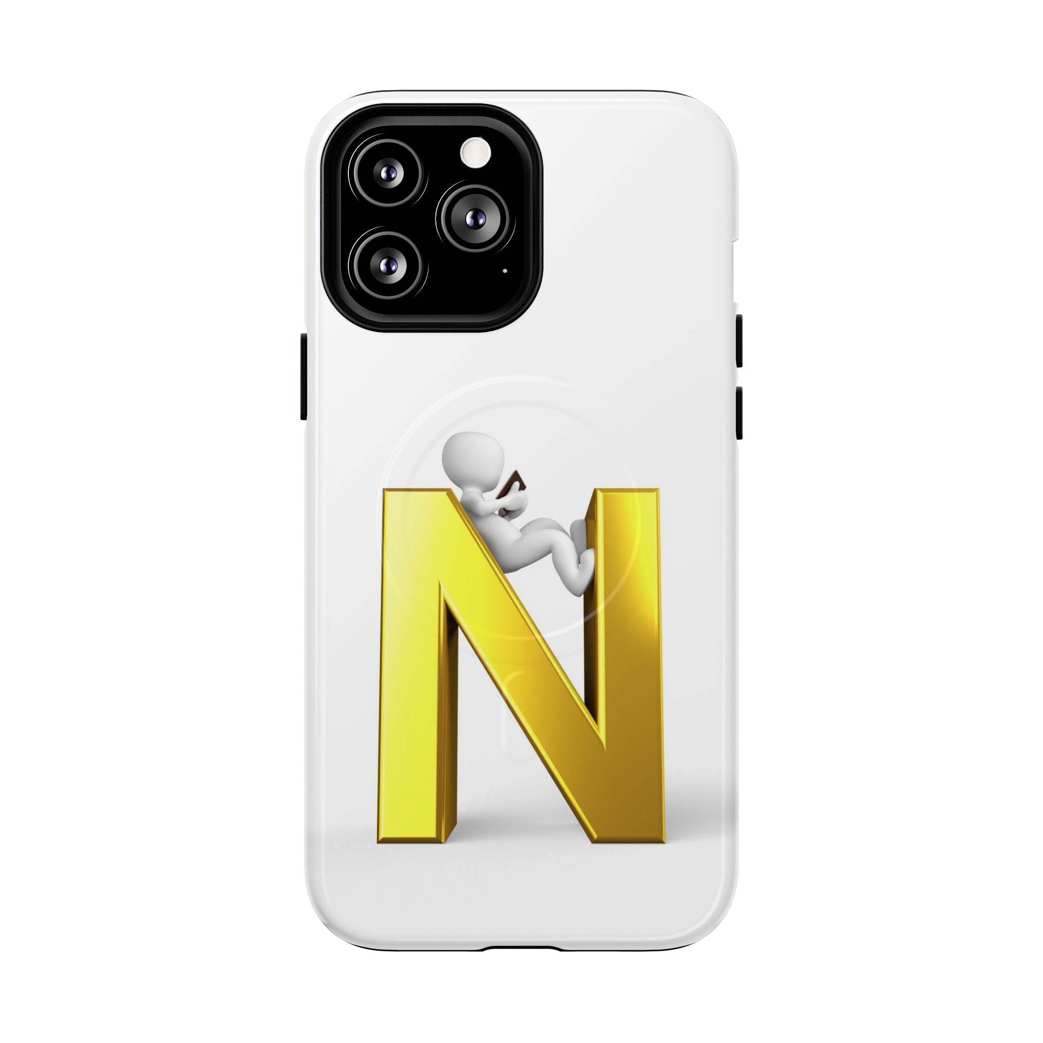 Coque de téléphone en or, lettre N, figure 3D | Coque magnétique robuste