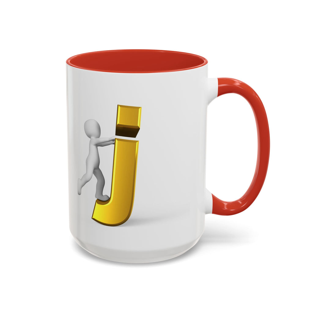 Tasse avec figurine 3D bâton poussant la lettre J dorée | Tasse à café