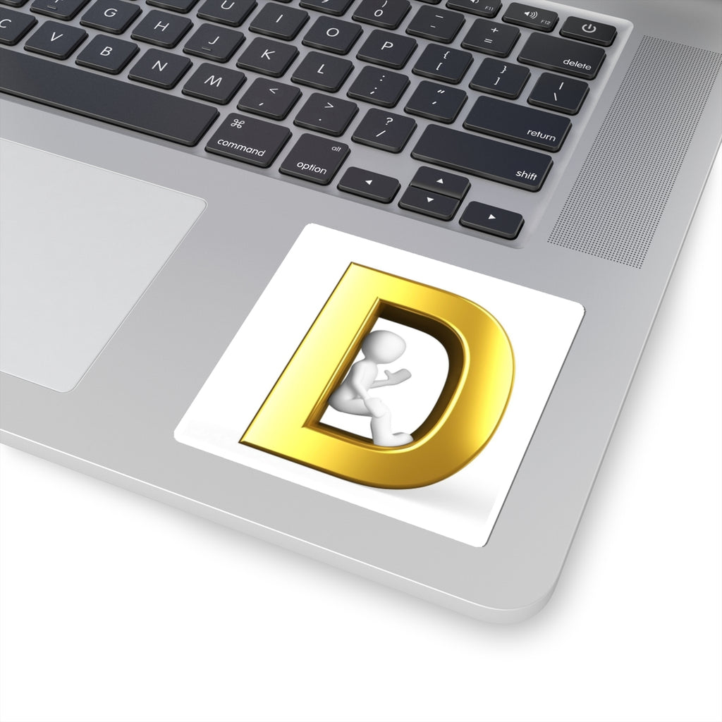 Gold Letter D with Sitting Figure Sticker | Kiss-Cut Sticker