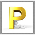 Gold Letter P with Leaning Figure Woven-Style Coverlet