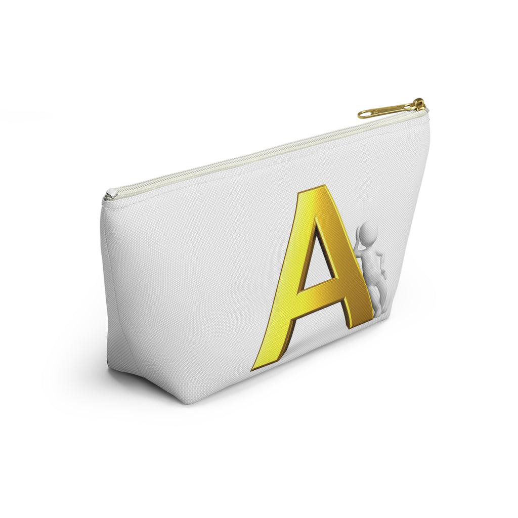 Gold Letter A Monogram Accessory Pouch | T-Bottom Cosmetic Bag