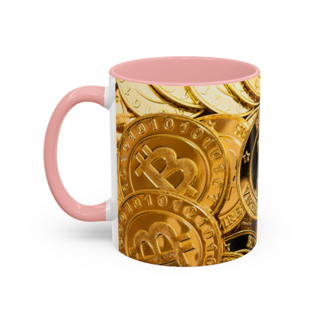 Bitcoin Coin Pattern Accent Coffee Mug | Cryptocurrency Coffee Mug