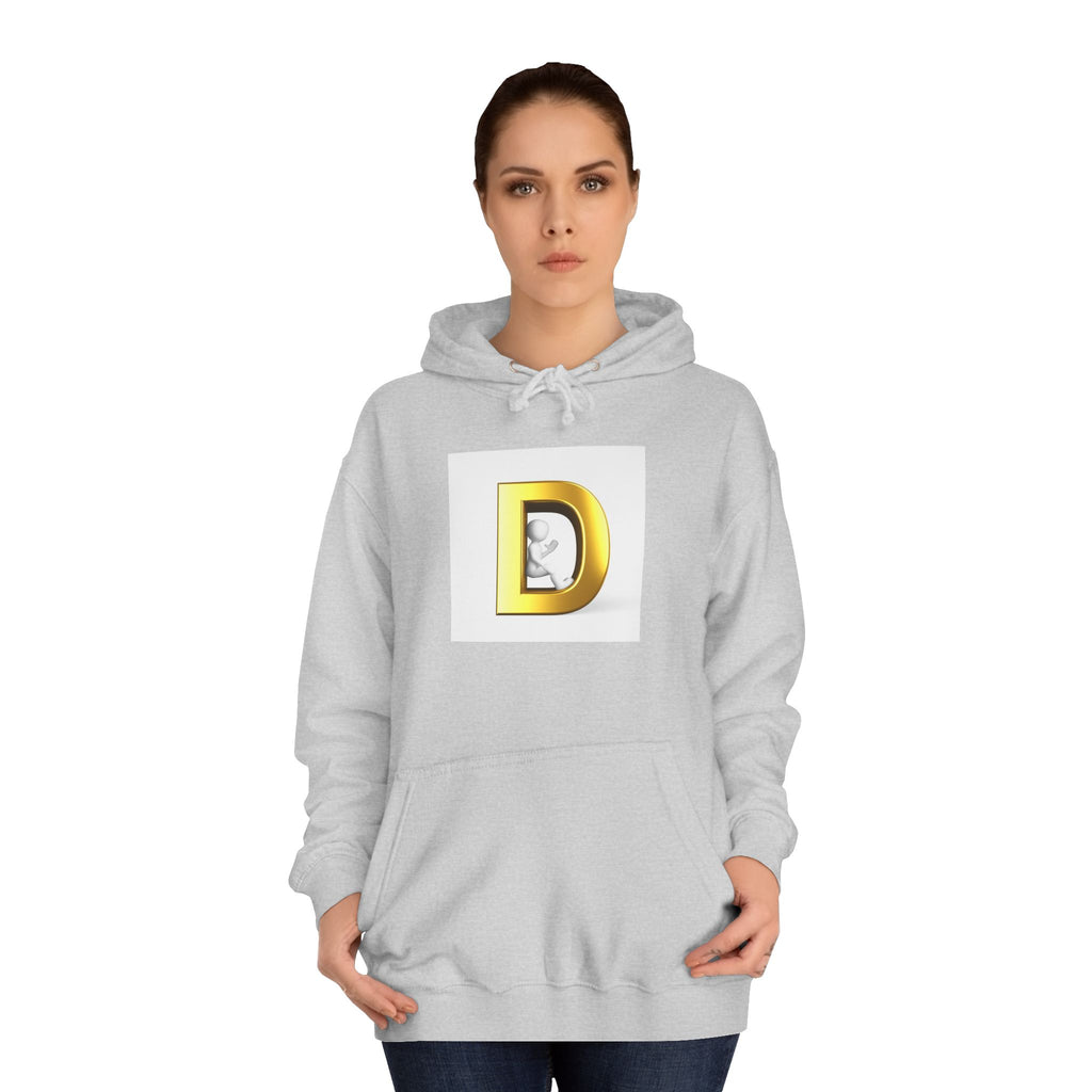 Gold Letter D Hoodie | Monogram Initial Sweatshirt, Metallic 3D Typography