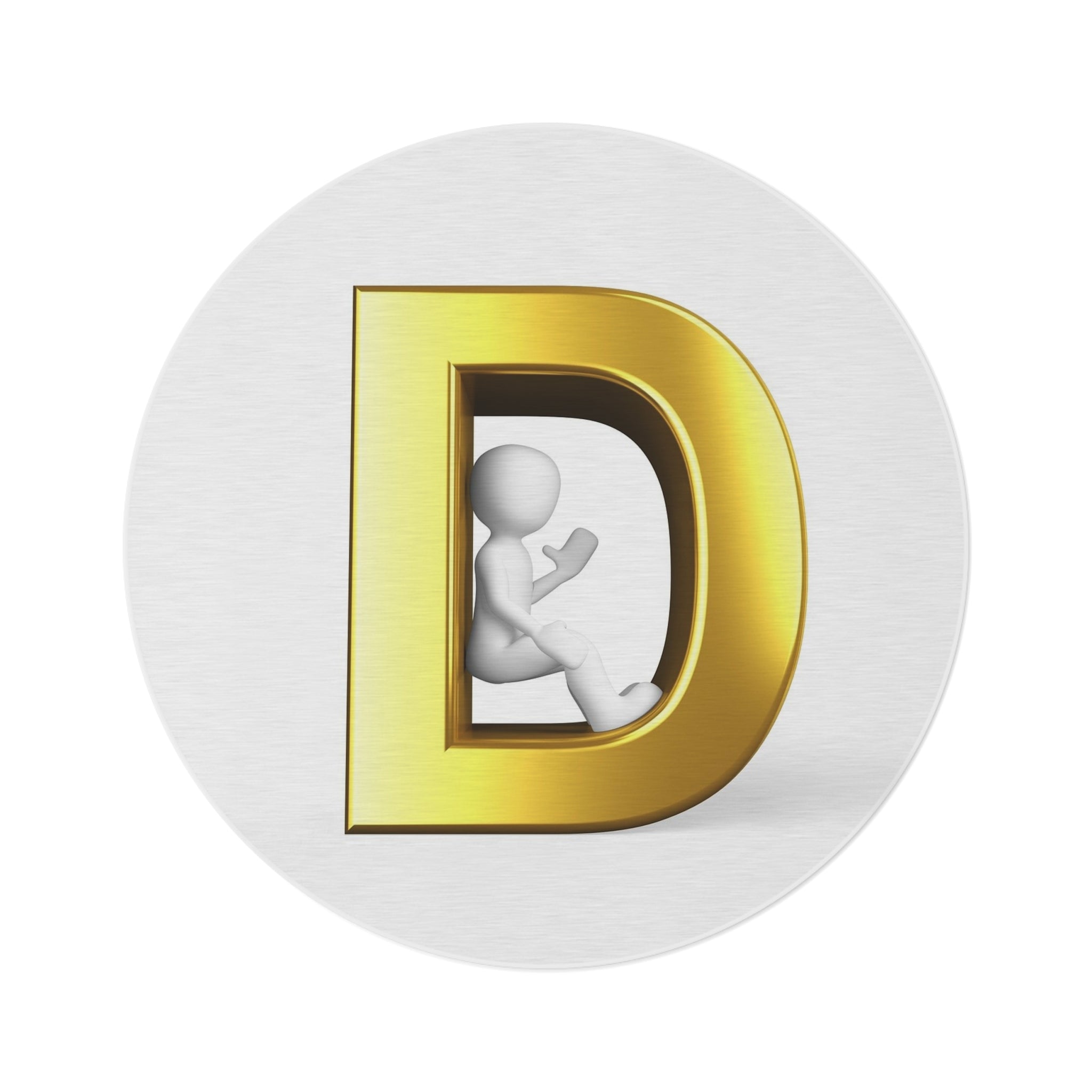 Gold Letter D Monogram Round Rug | Initial D Accent Floor Mat