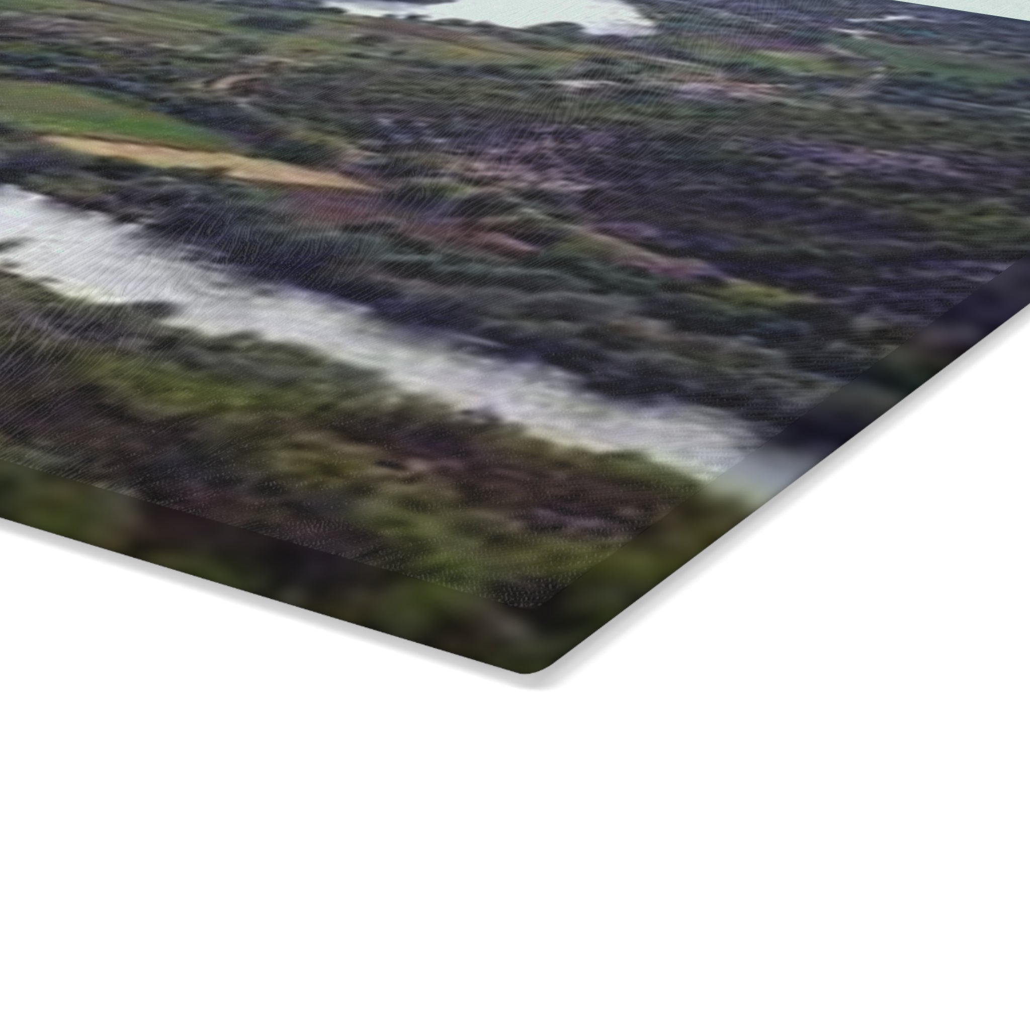 River Bend Landscape Glass Cutting Board | Scenic Aerial River View