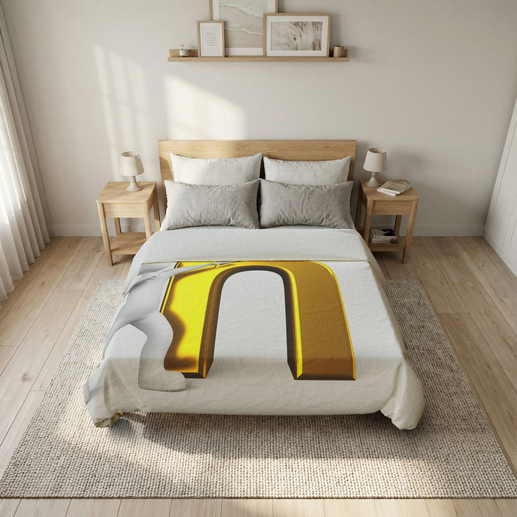 Gold Letter H Illustration Cotton Duvet Cover | 3D Figure Pushing H