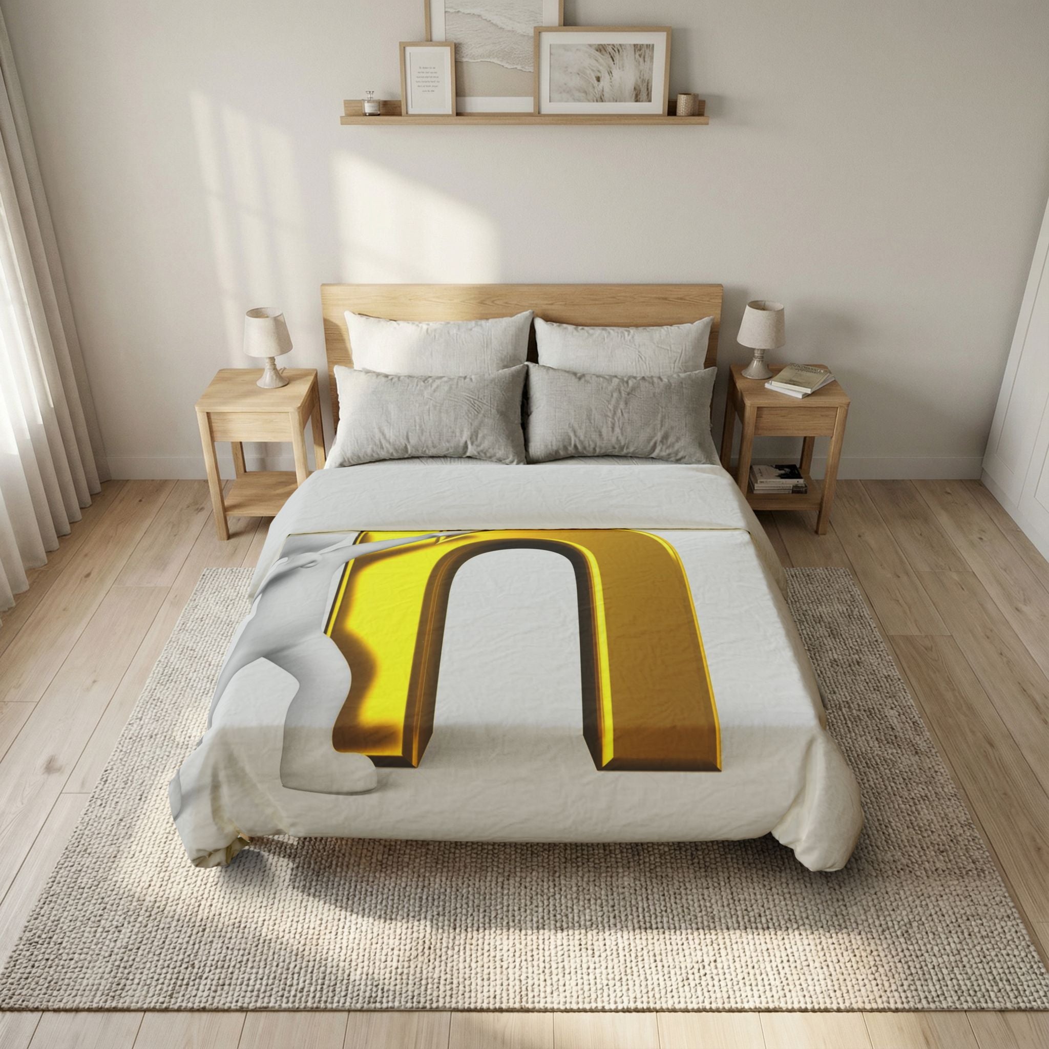 Gold Letter H Illustration Cotton Duvet Cover | 3D Figure Pushing H