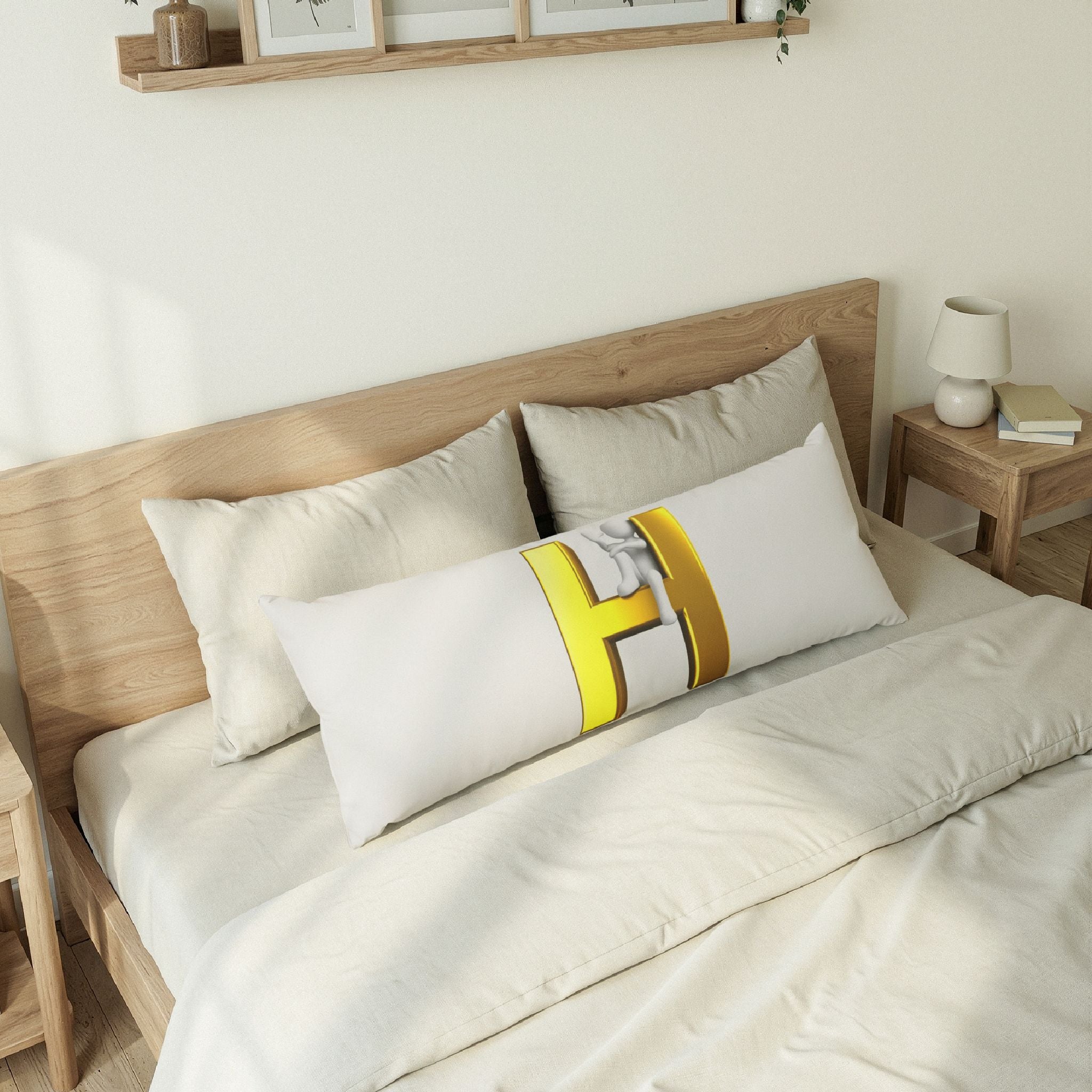 Gold Letter H with Climbing Figure Body Pillow | Initial Monogram Decor
