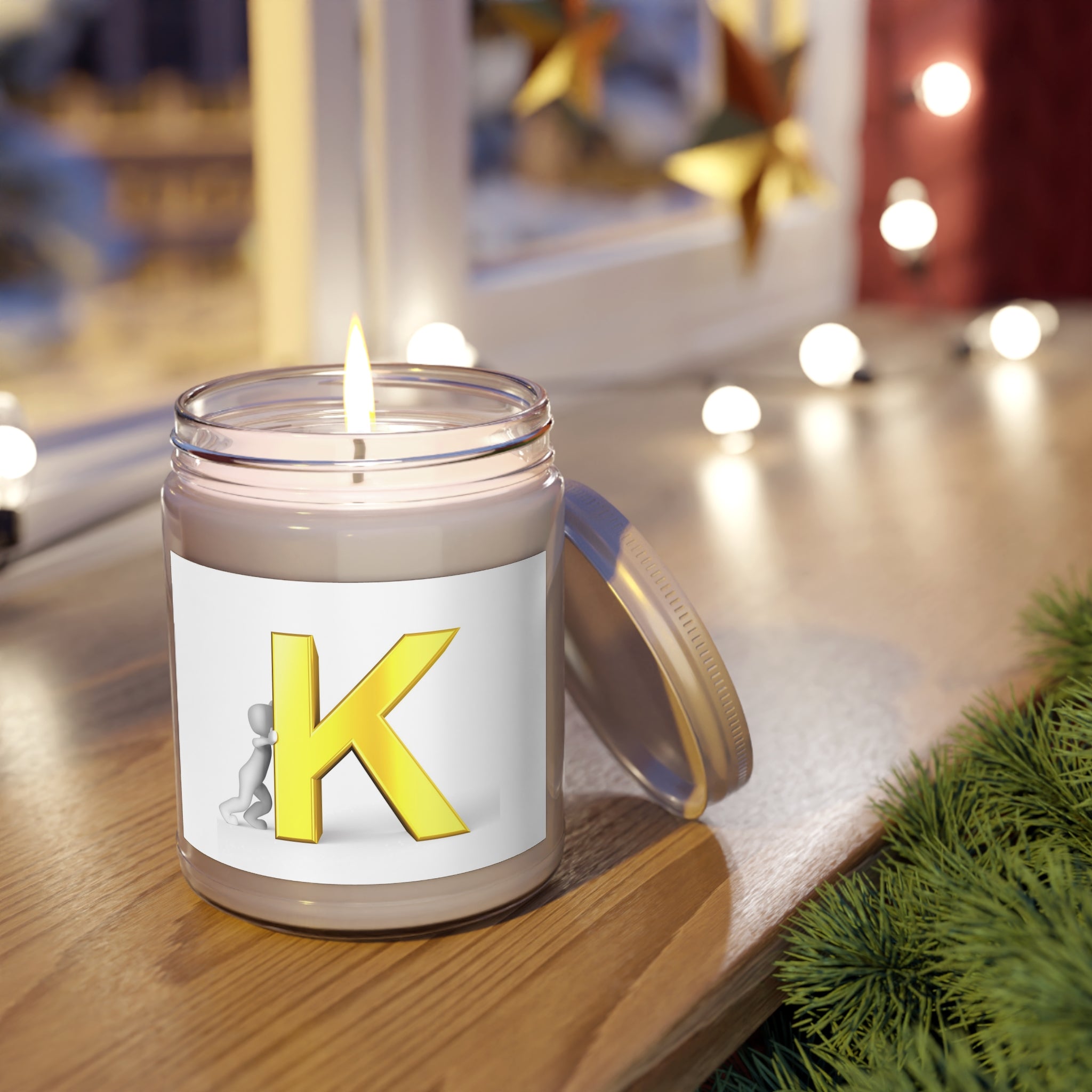 Yellow Letter K Monogram Candle Jar | 9oz Soy Candle