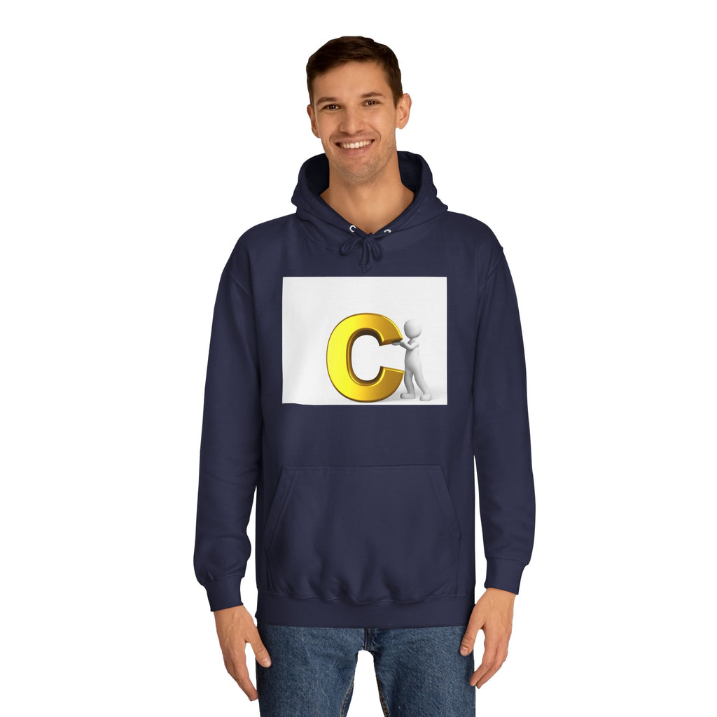 3D Yellow Letter C with Character Hoodie | Initial Monogram Sweatshirt