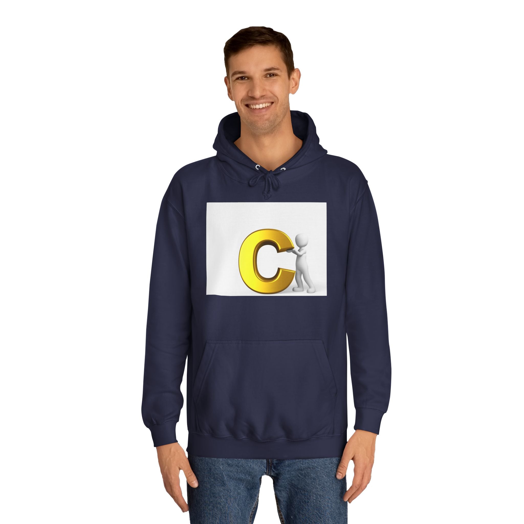 3D Yellow Letter C with Character Hoodie | Initial Monogram Sweatshirt