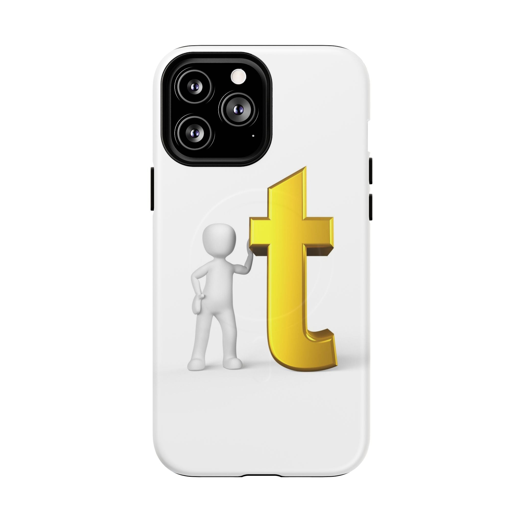 Coque de téléphone 3D Personnage appuyé sur une lettre T dorée | Coque magnétique robuste
