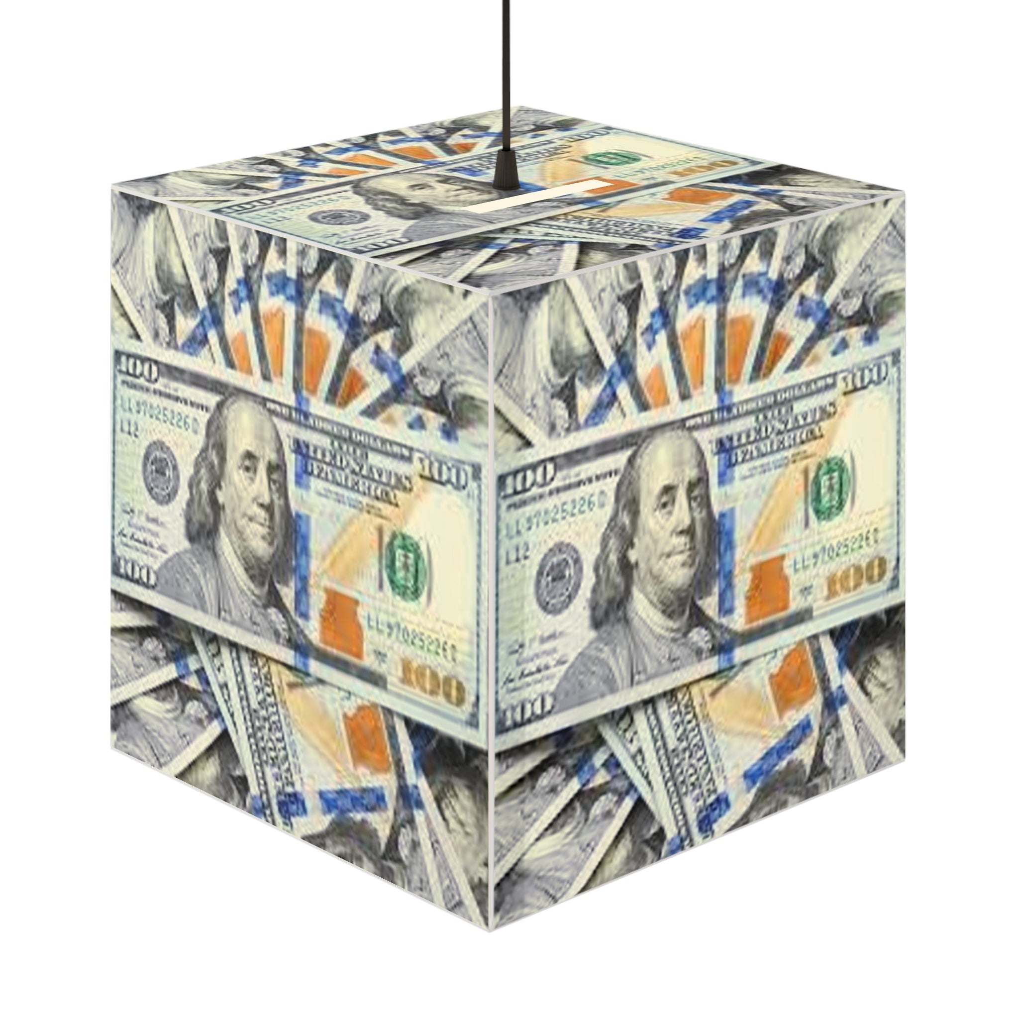 Money Print Cube Lamp | Light Cube Lamp, 100 Bill Pattern