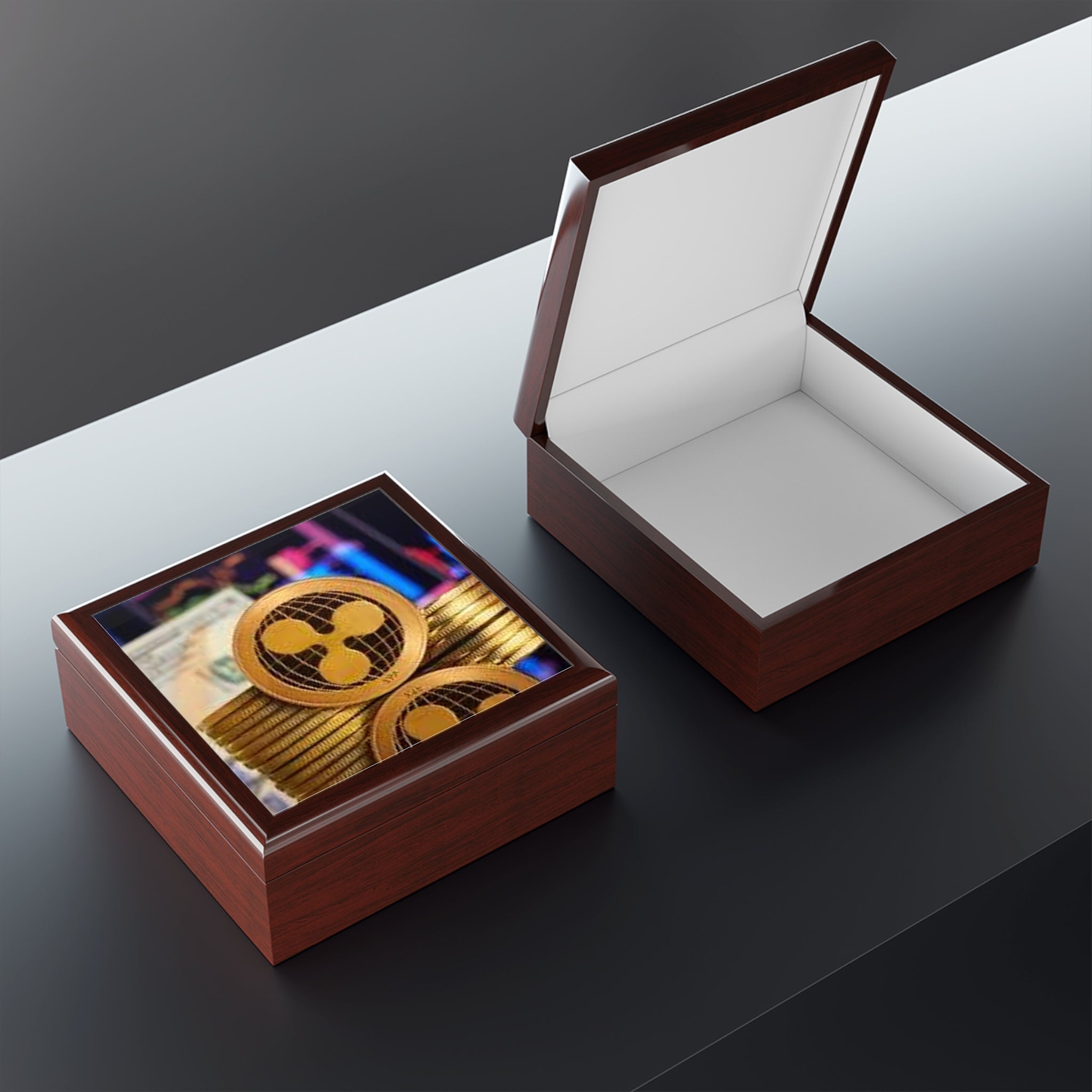 Ripple Cryptocurrency Coin Jewelry Box | Ripple Logo Keepsake Trinket Box