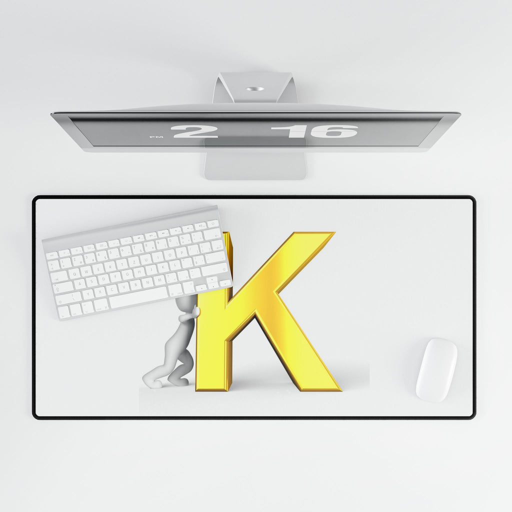 Yellow Letter K Illustration Desk Mat | Monogram Initial Mousepad