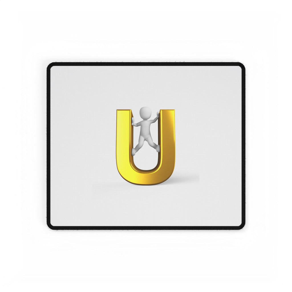 Gold Letter U with Figure Desk Mat | Large Mouse Pad, Office Desk Mat