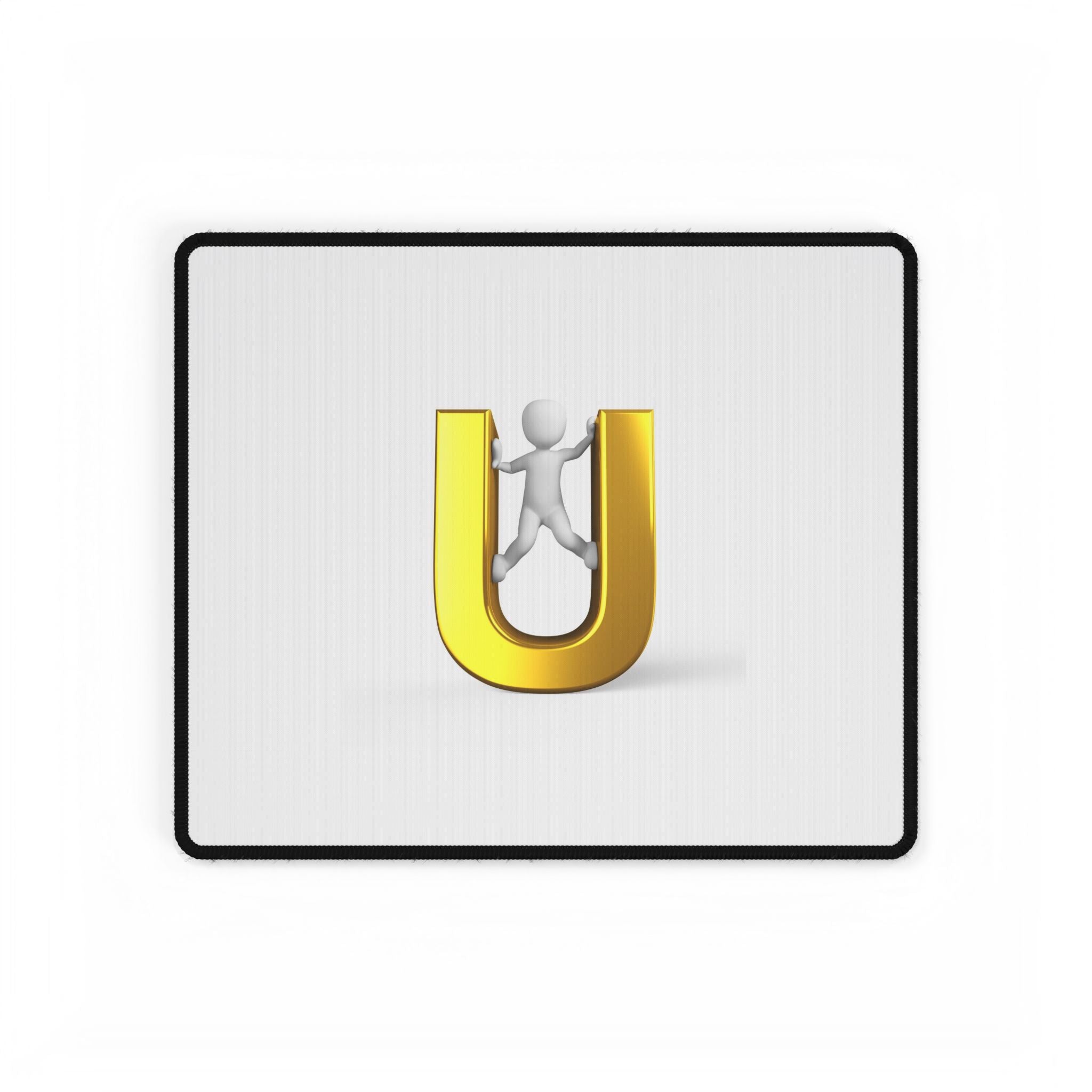 Gold Letter U with Figure Desk Mat | Large Mouse Pad, Office Desk Mat