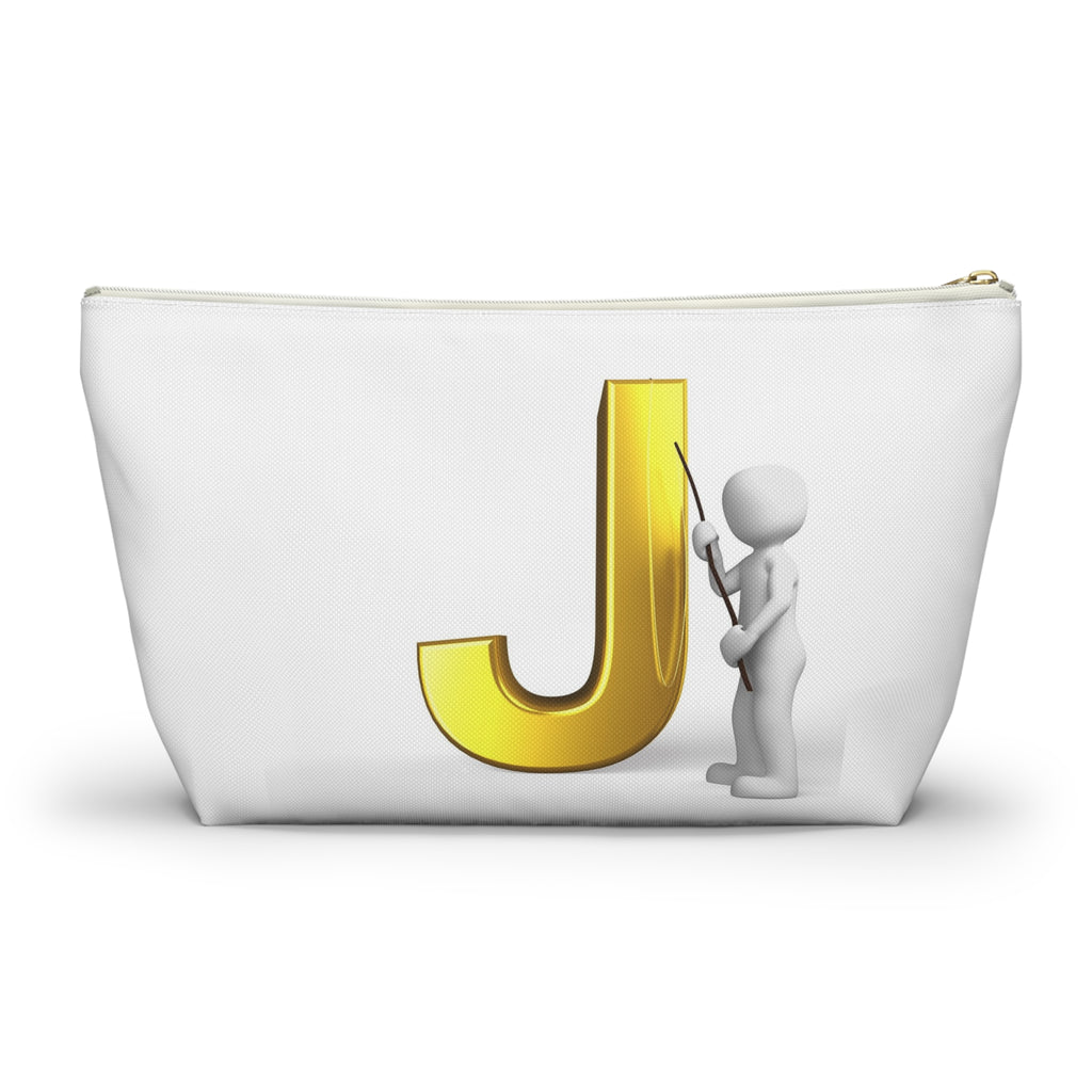 Gold Letter J with Pointing Character Accessory Pouch | Monogram Makeup Bag