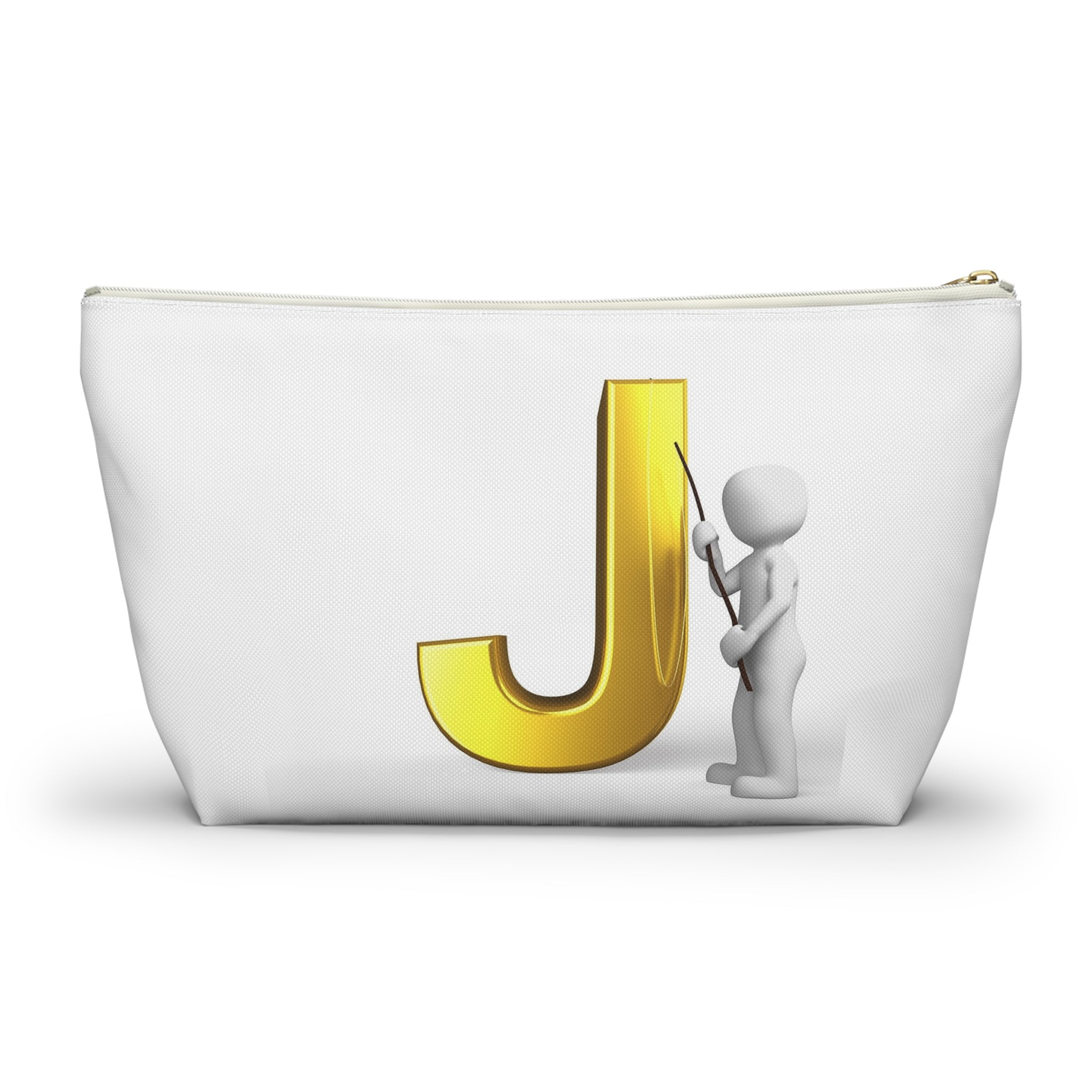 Gold Letter J with Pointing Character Accessory Pouch | Monogram Makeup Bag
