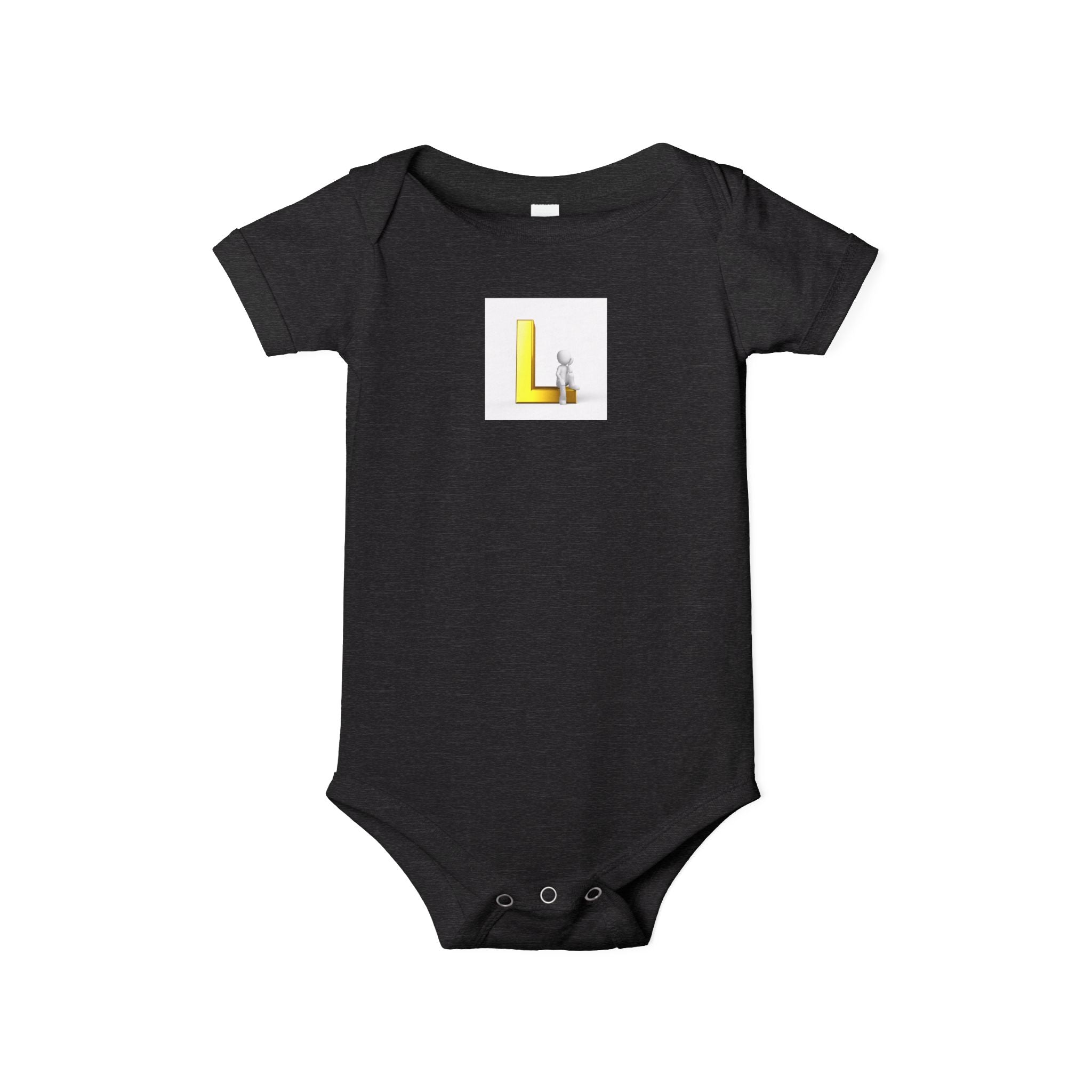 Body bébé lettre L jaune majuscule avec petit agneau