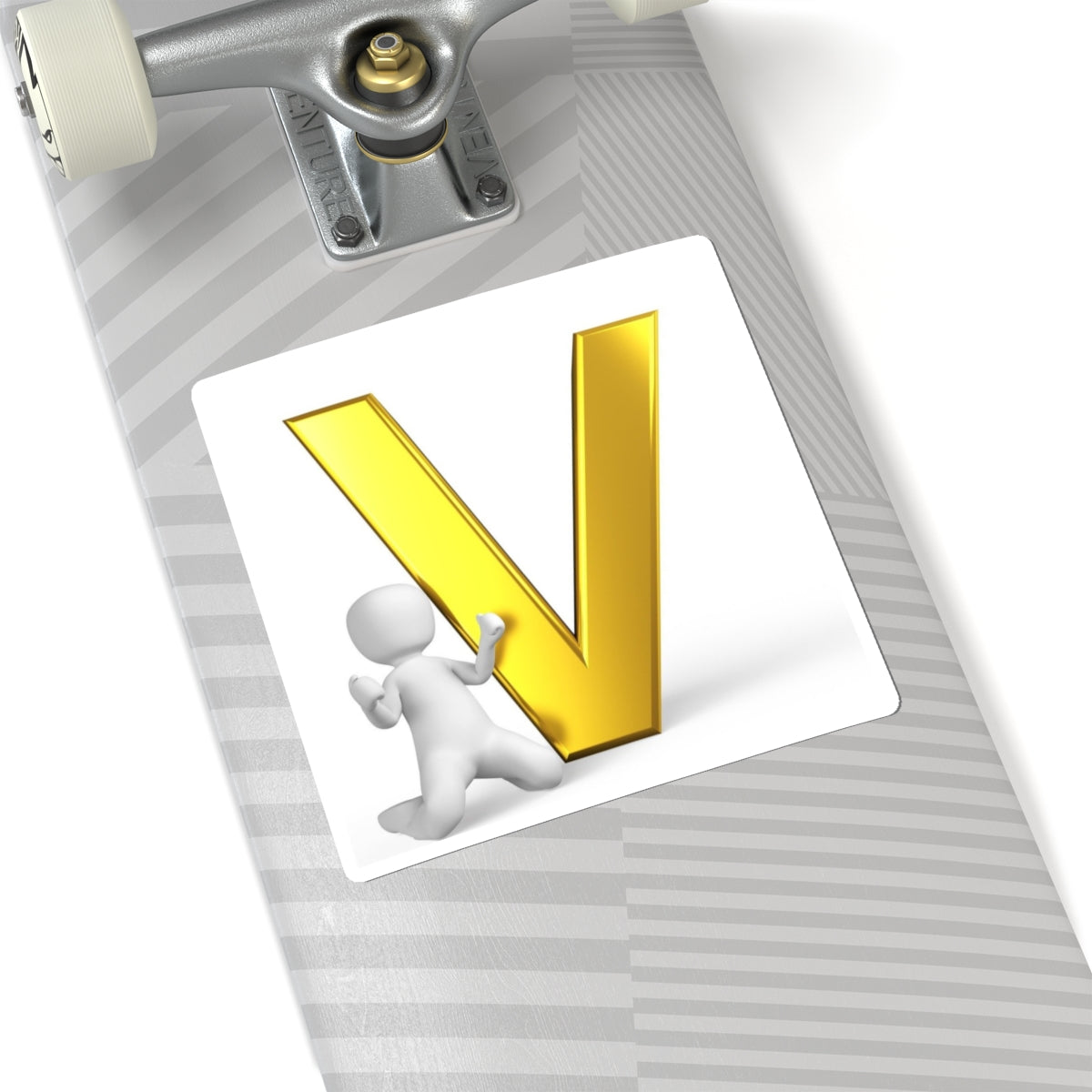 Gold Letter V with 3D Character Sticker, Kiss-Cut Sticker | Monogram Initial Decal