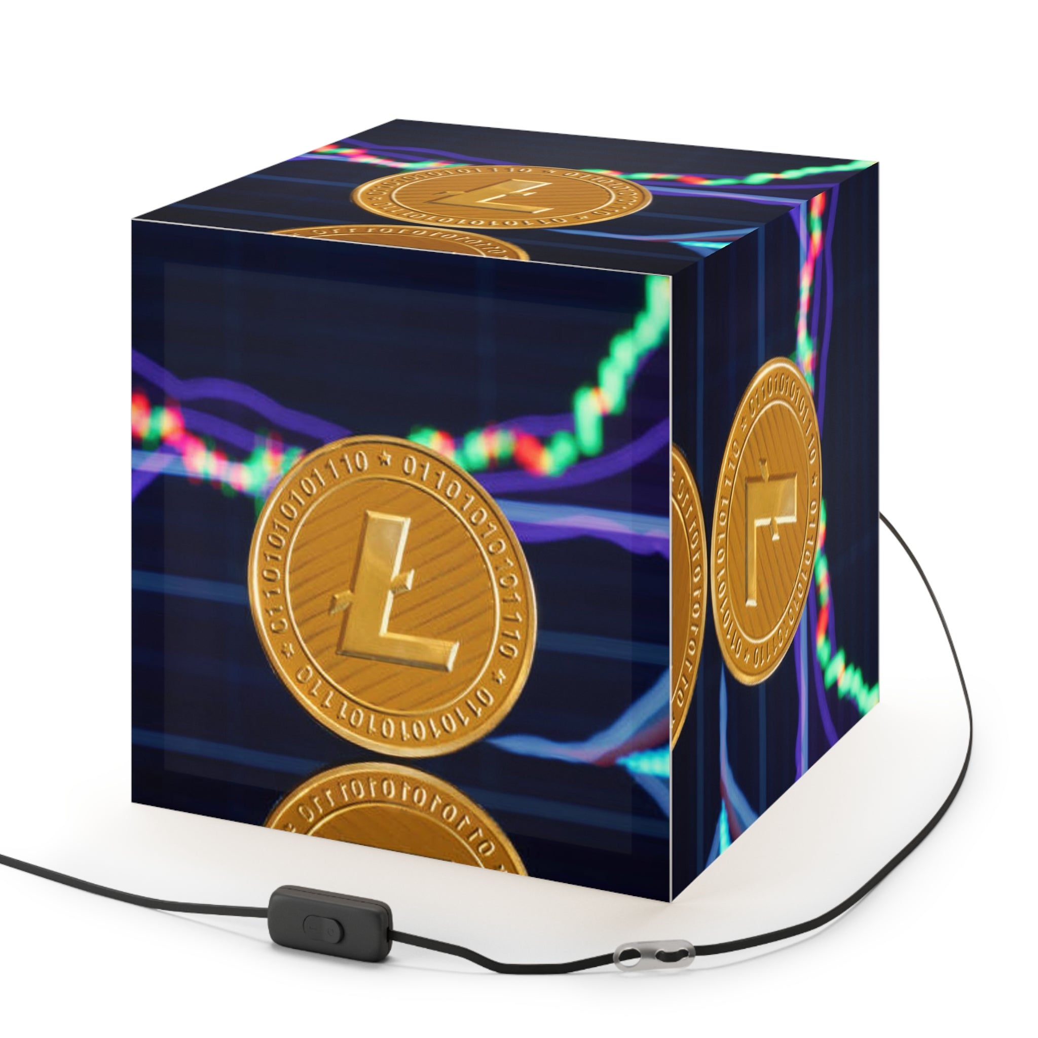 Litecoin Crypto Coin Pattern Light Cube Lamp | Cryptocurrency Decor, Trading Chart Design