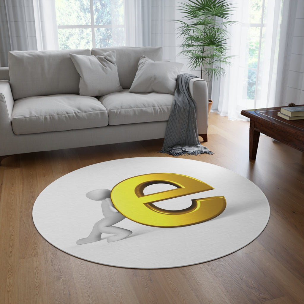 Gold Letter E with Figure Round Rug | Alphabet Monogram Floor Mat