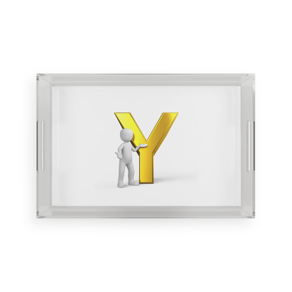Gold Letter Y monogram Acrylic Serving Tray | Initial Y letter tray