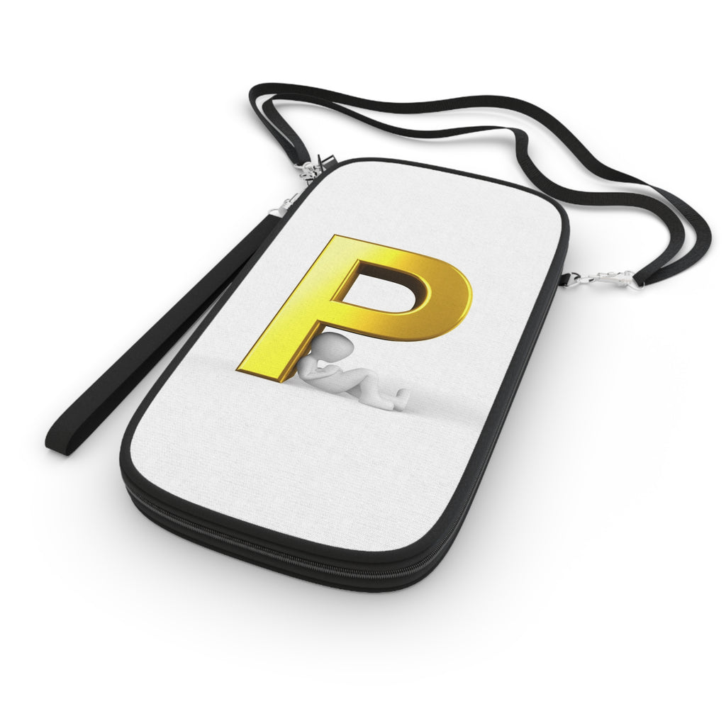 Gold 3D Letter P passport wallet | monogram travel pouch