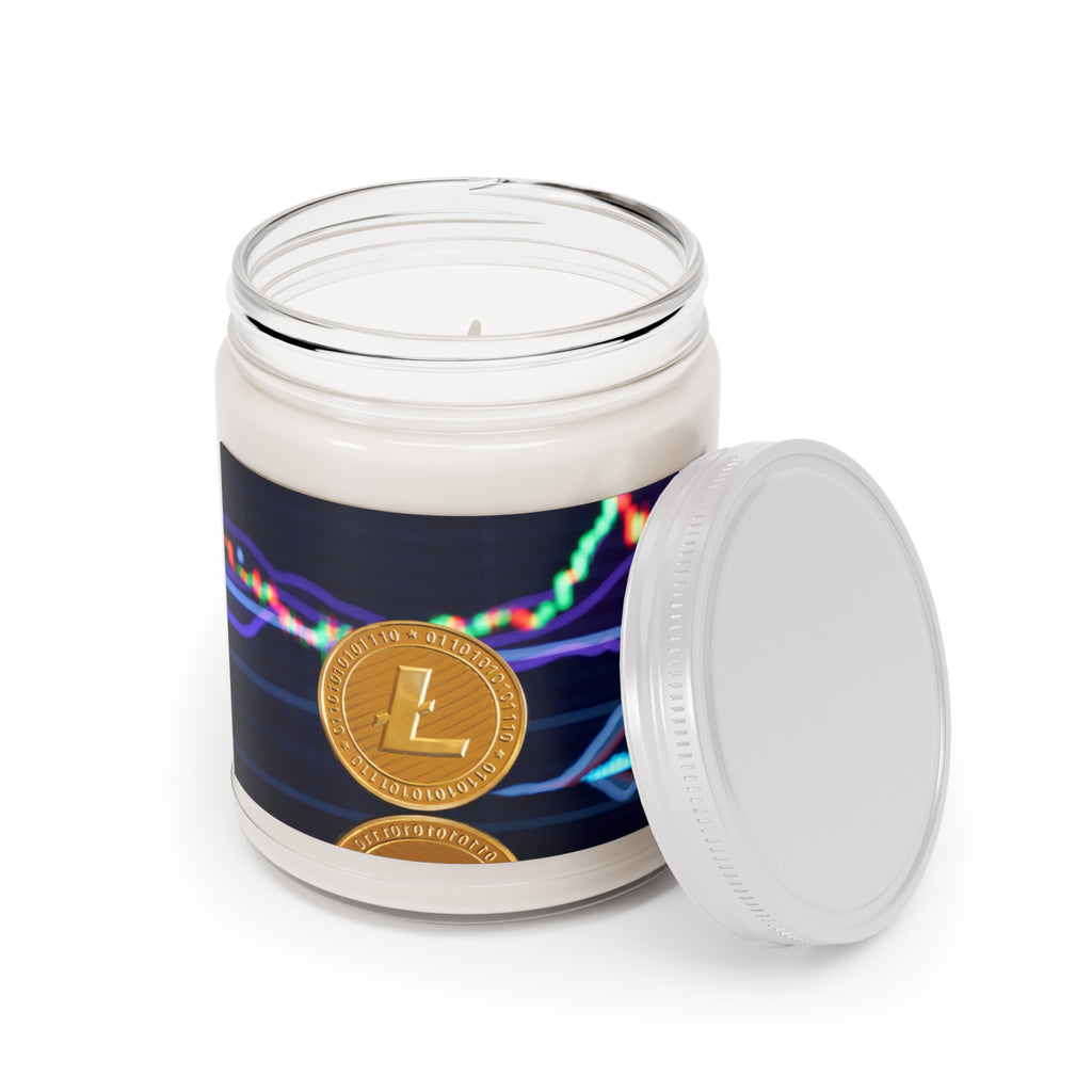 Litecoin Crypto Coin Candle, Soy Candle 9oz | Trading Chart Graphic