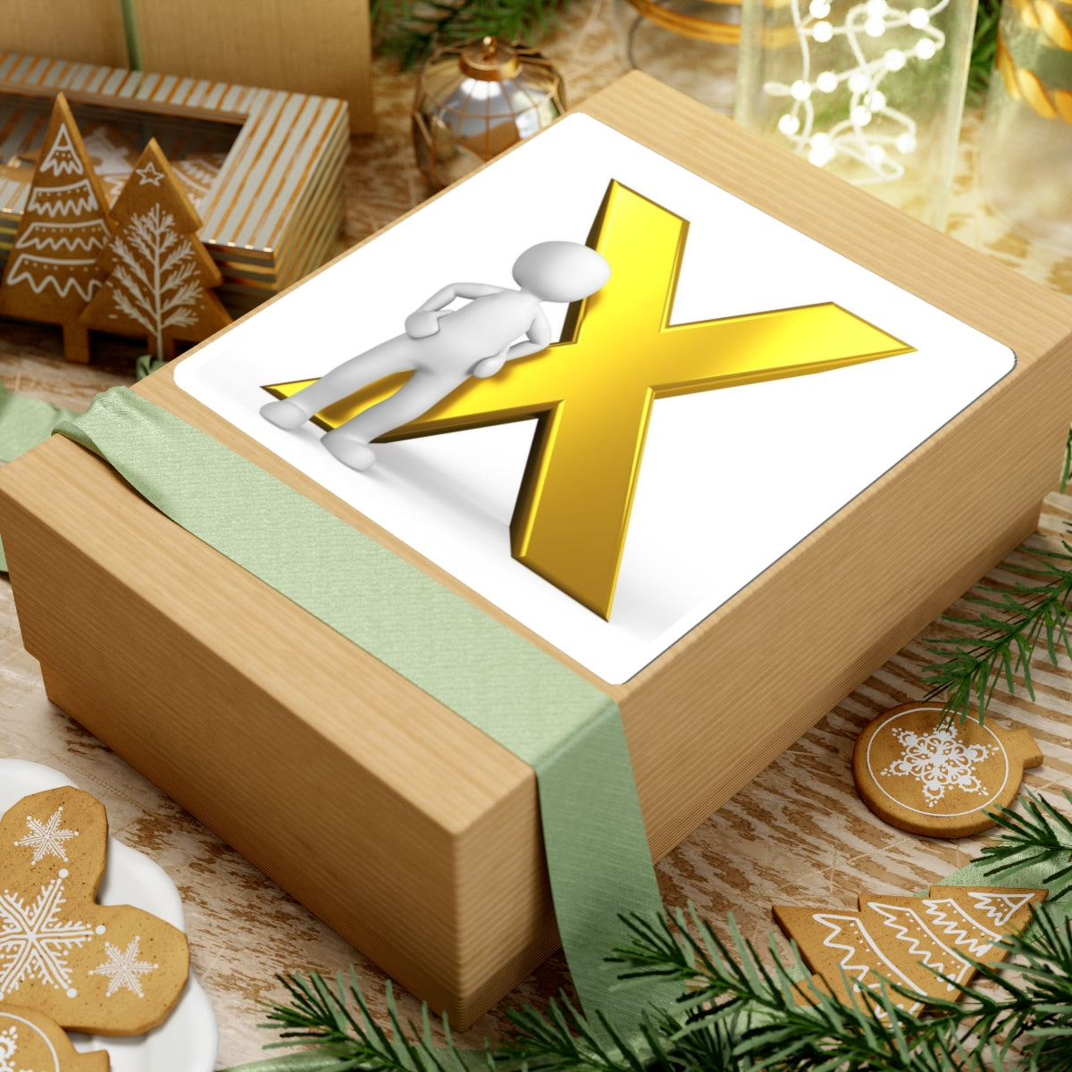 Gold X with 3D Stick Figure Sticker, Kiss-Cut Sticker