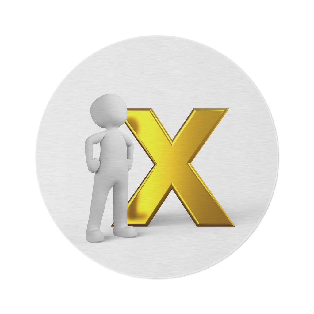3D Figure with Gold X Round Rug | Monogram Accent Floor Mat