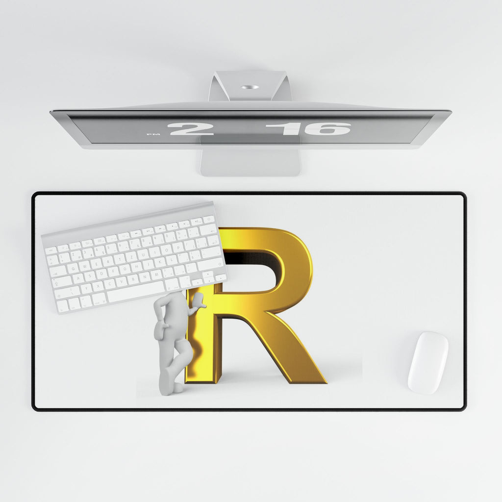 Gold Letter R Lettering Desk Mat | Monogram Initial Desk Mat